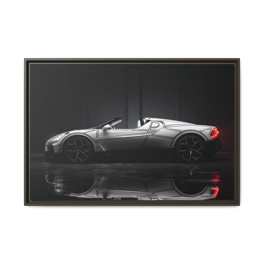 Framed Matte Canvas: Sleek Sports Car Reflection Wall Art