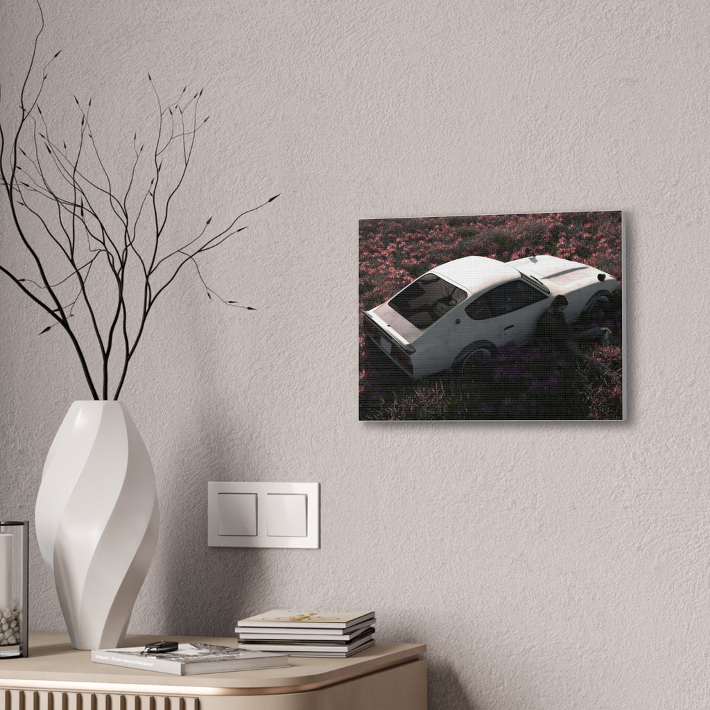 Vintage White Datsun in Wildflower Field Canvas