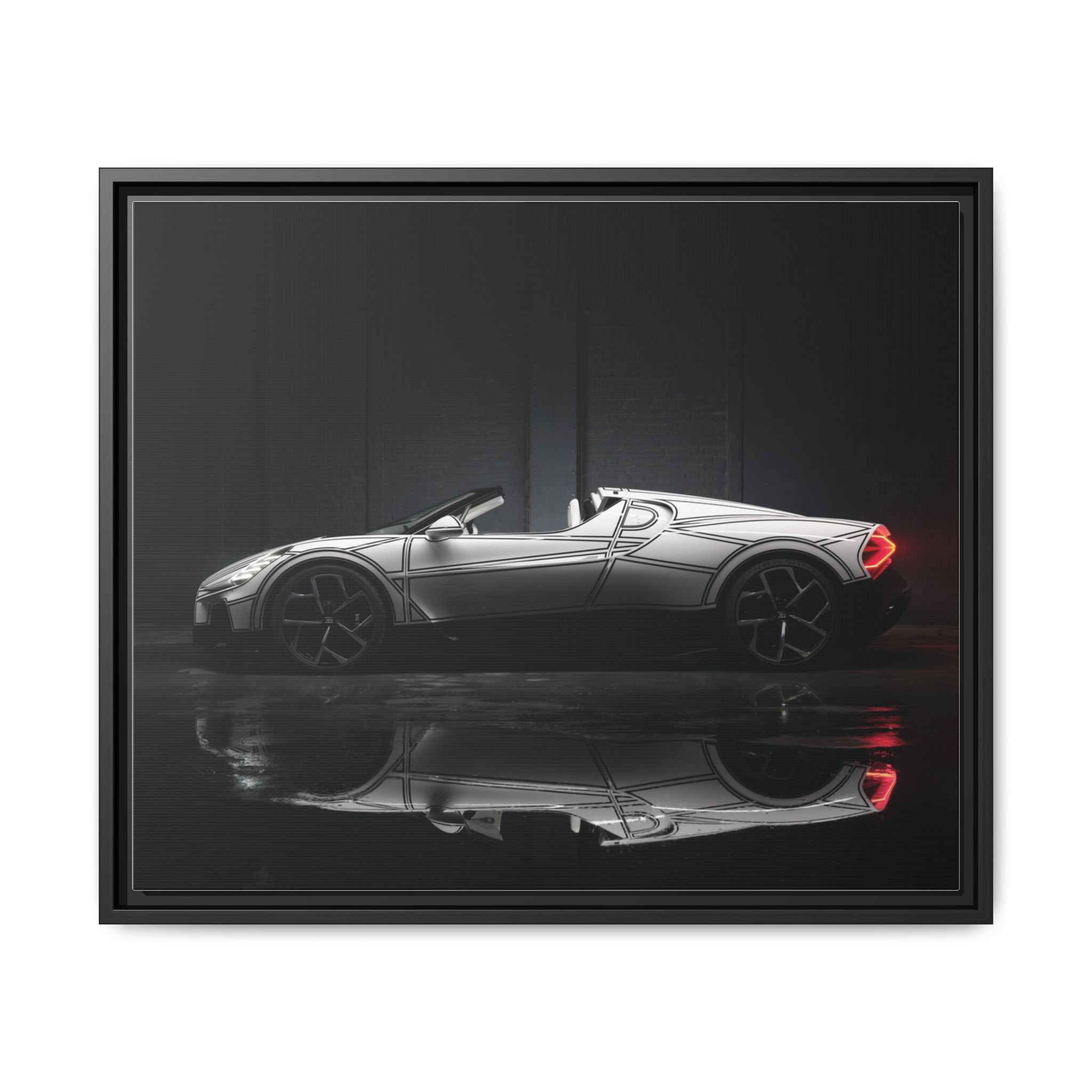 Framed Matte Canvas: Sleek Sports Car Reflection Wall Art