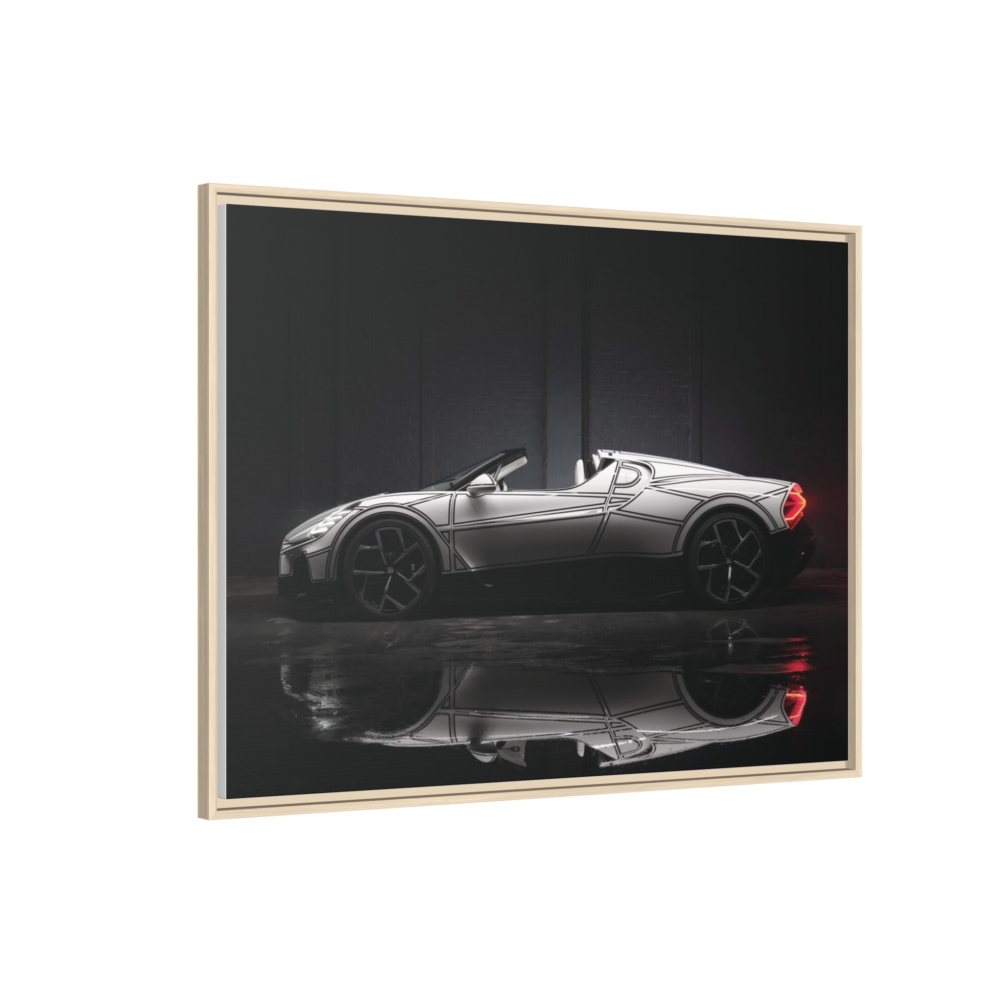 Framed Matte Canvas: Sleek Sports Car Reflection Wall Art
