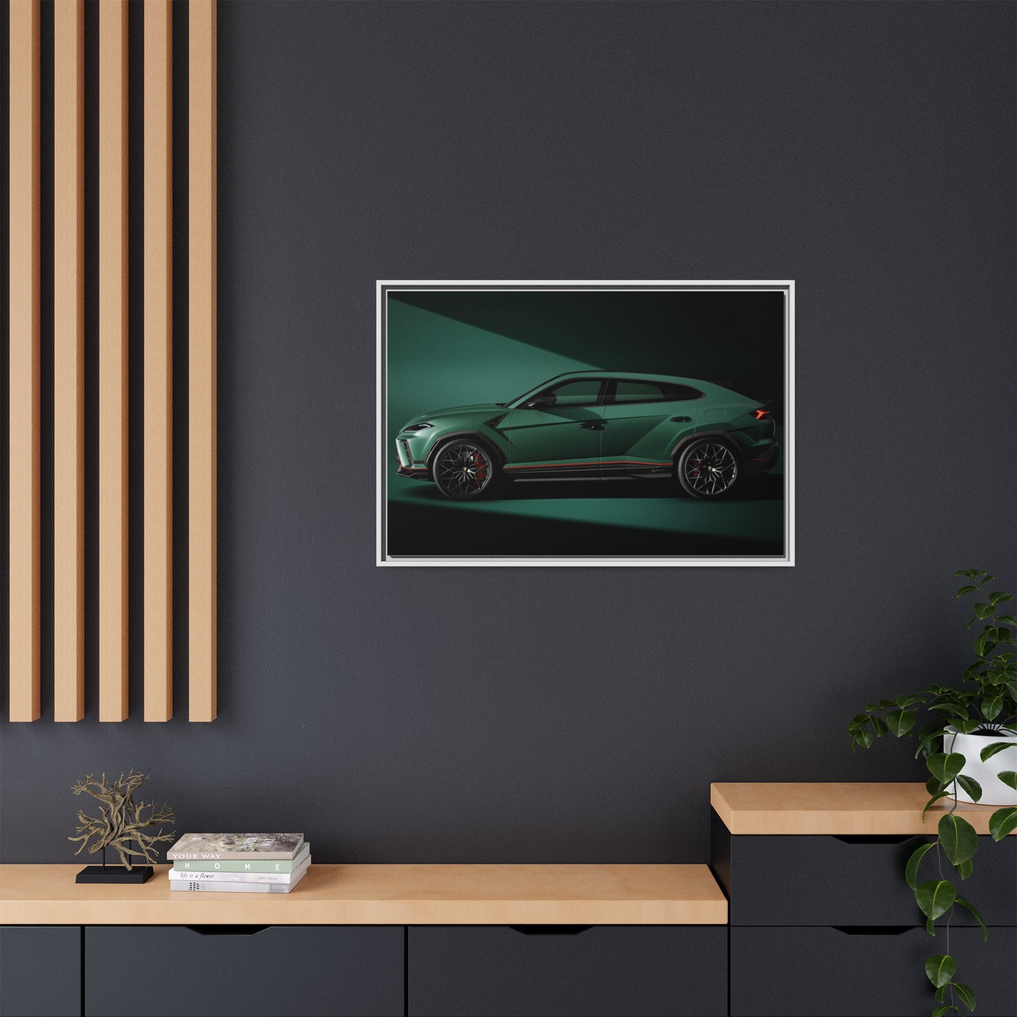 Framed Matte Canvas Print — Emerald Sports SUV Wall Art