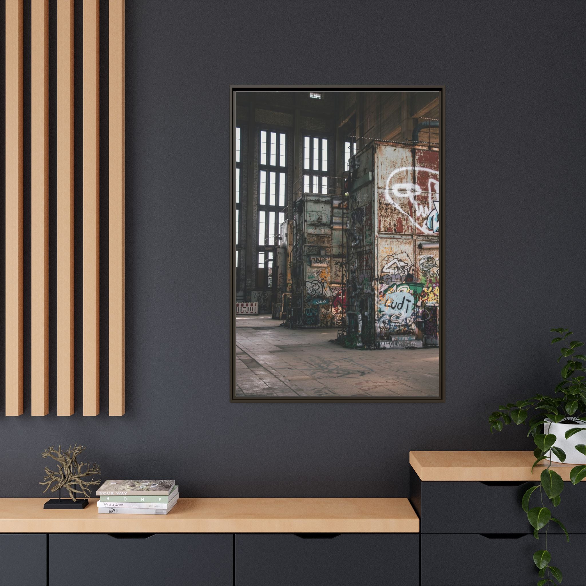 Urban Graffiti Ruins Matte Framed Canvas