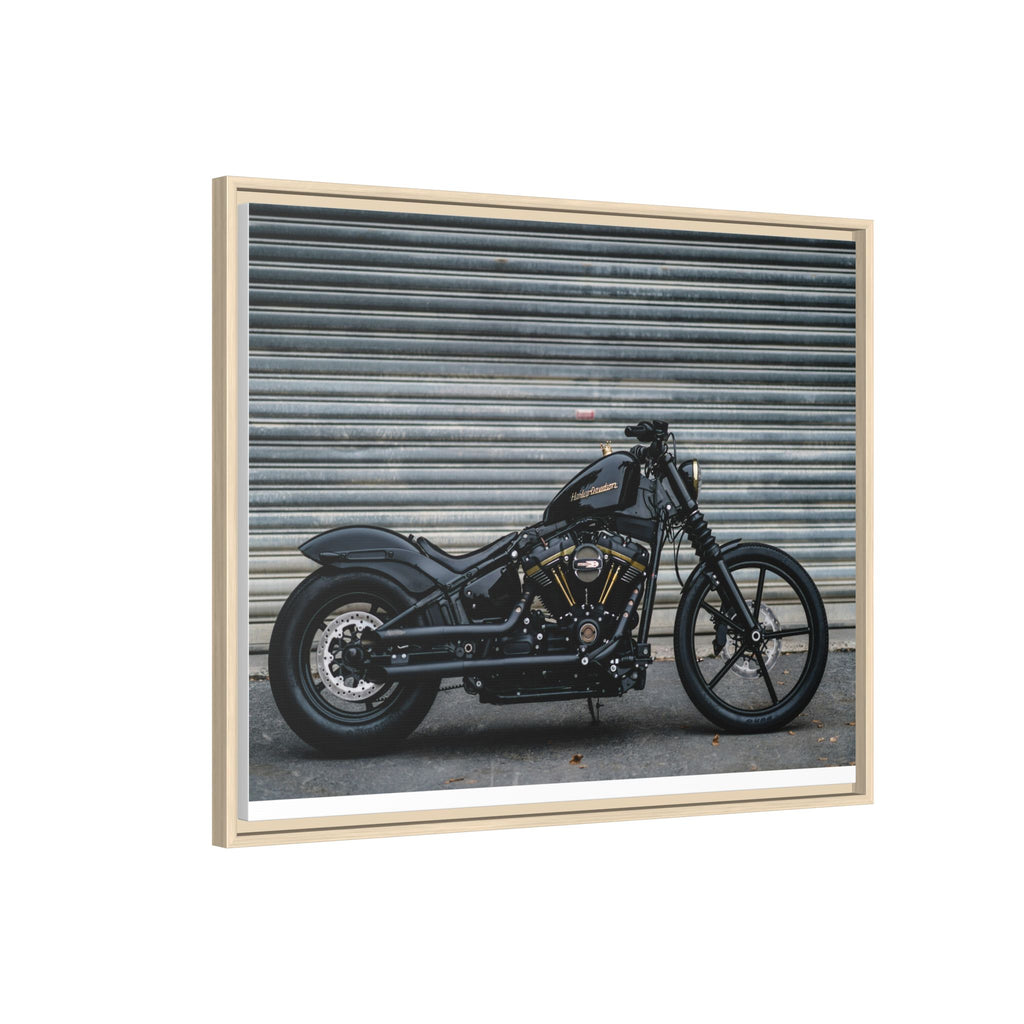 Framed Matte Canvas Motorcycle Print — Black Bobber Wall Art