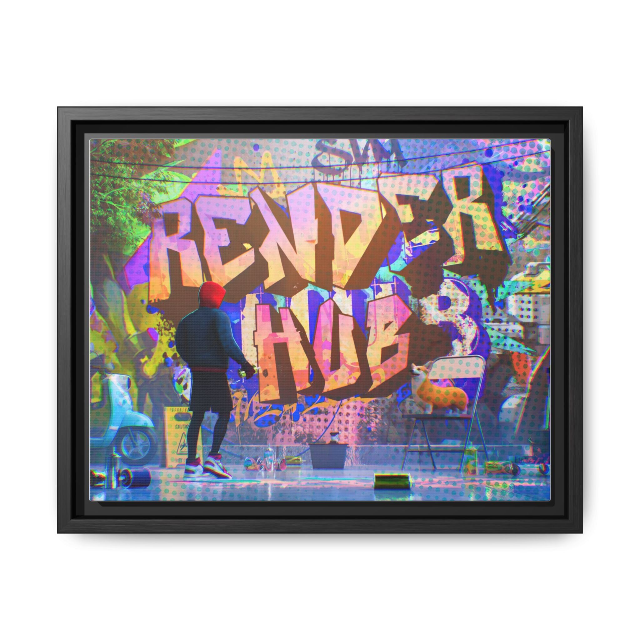 Graffiti Street Art Matte Canvas Framed Print — 'Render Hub' Urban Wall Decor