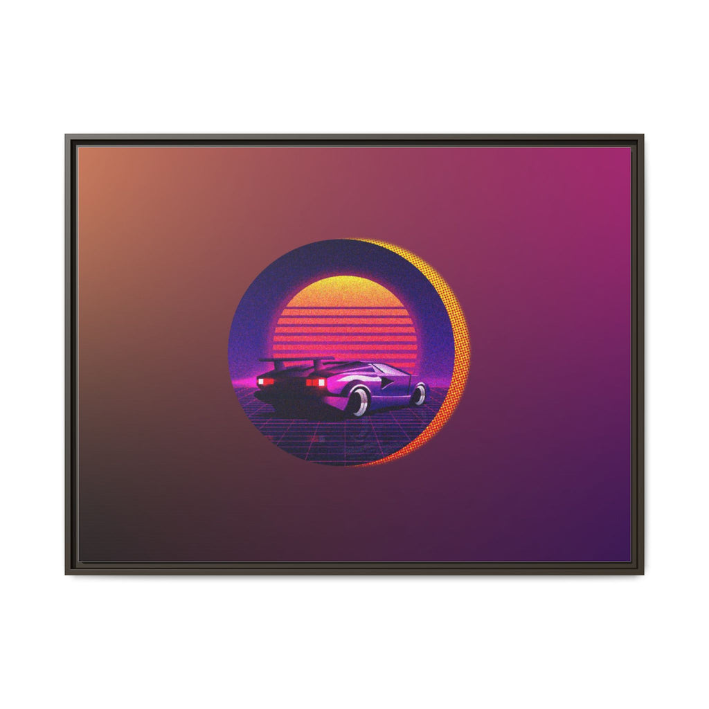 Retro Sunset Sports Car Matte Canvas Framed Wall Art