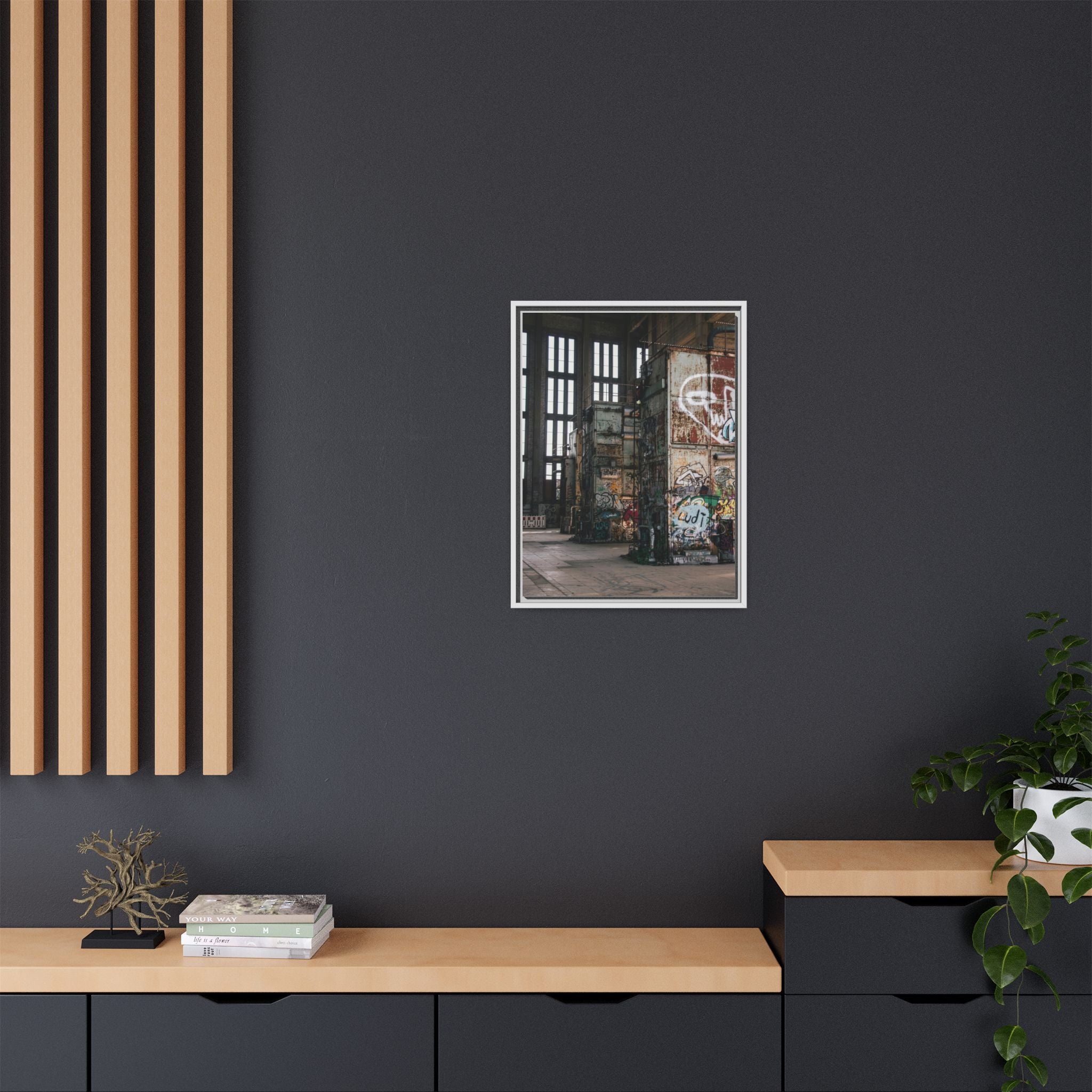 Urban Graffiti Ruins Matte Framed Canvas