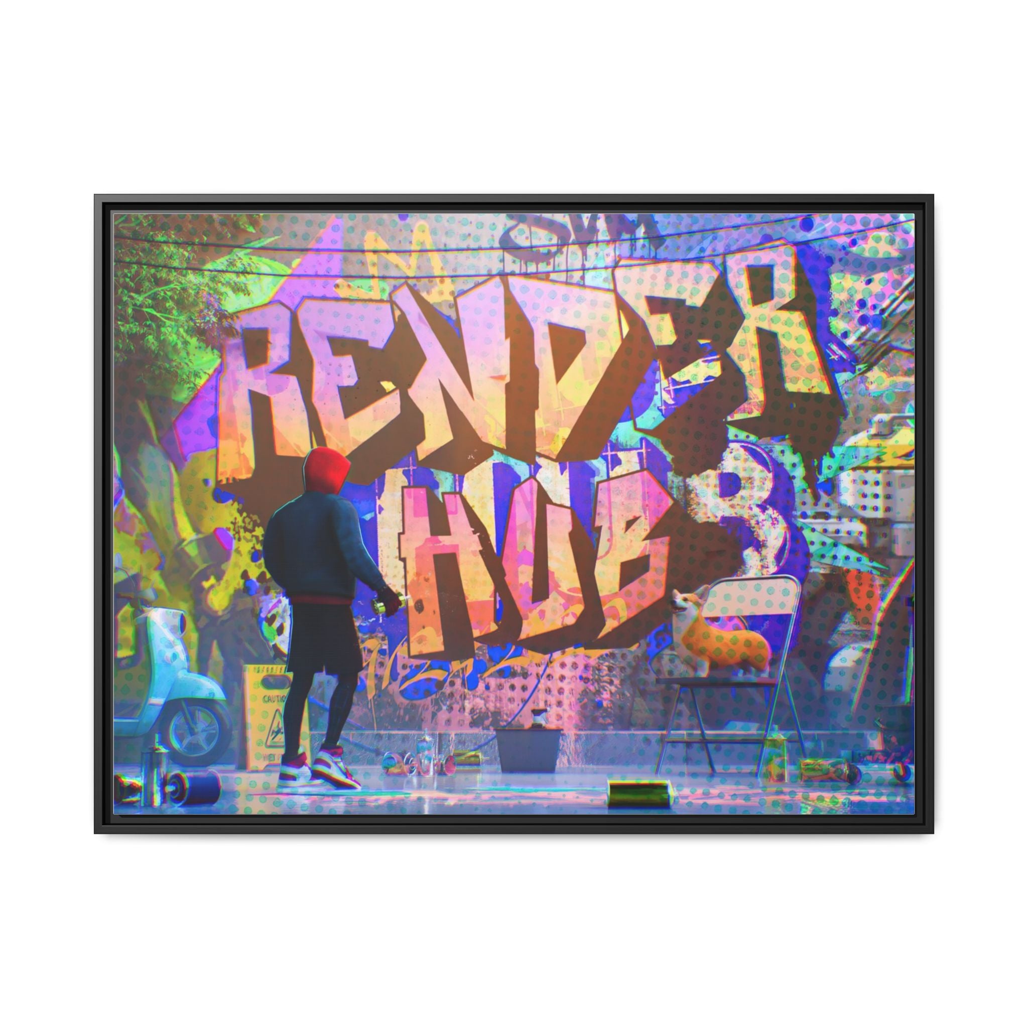 Graffiti Street Art Matte Canvas Framed Print — 'Render Hub' Urban Wall Decor