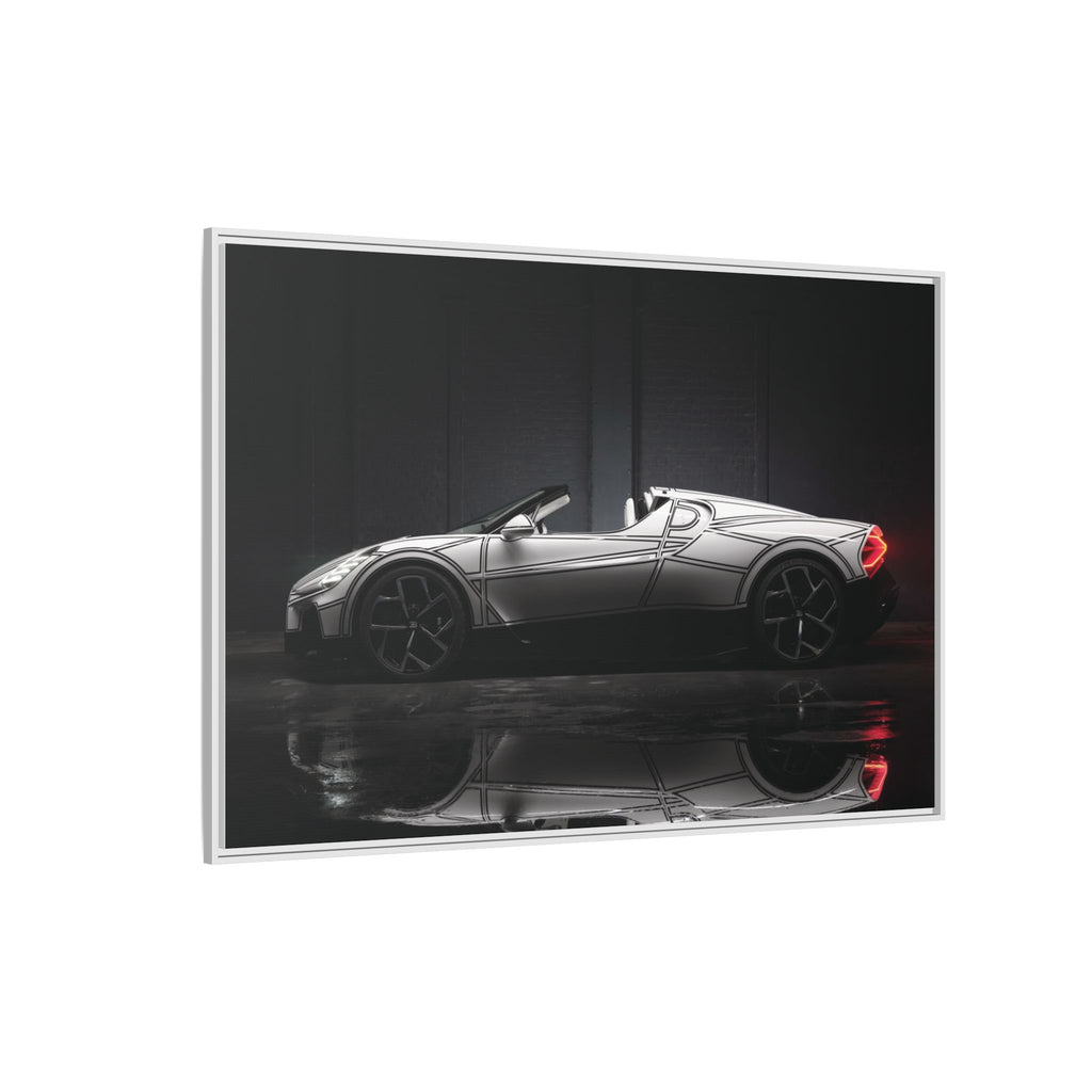 Framed Matte Canvas: Sleek Sports Car Reflection Wall Art