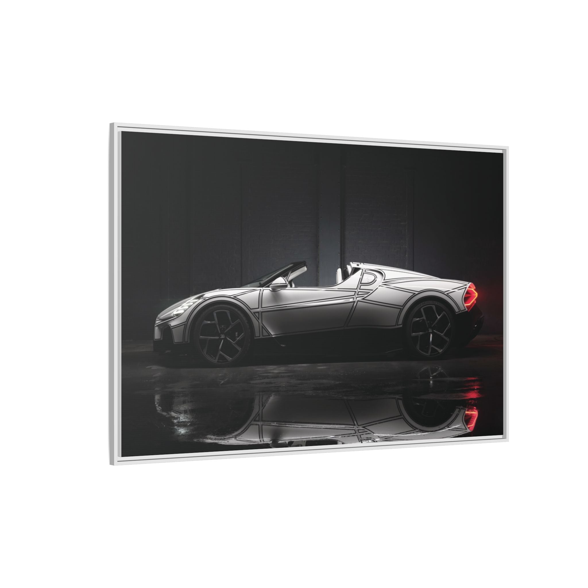 Framed Matte Canvas: Sleek Sports Car Reflection Wall Art