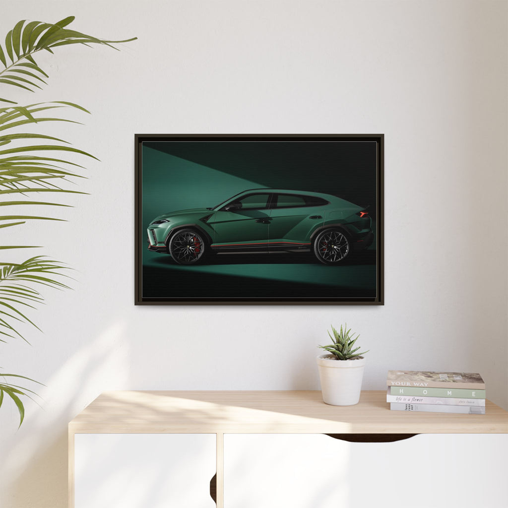 Framed Matte Canvas Print — Emerald Sports SUV Wall Art