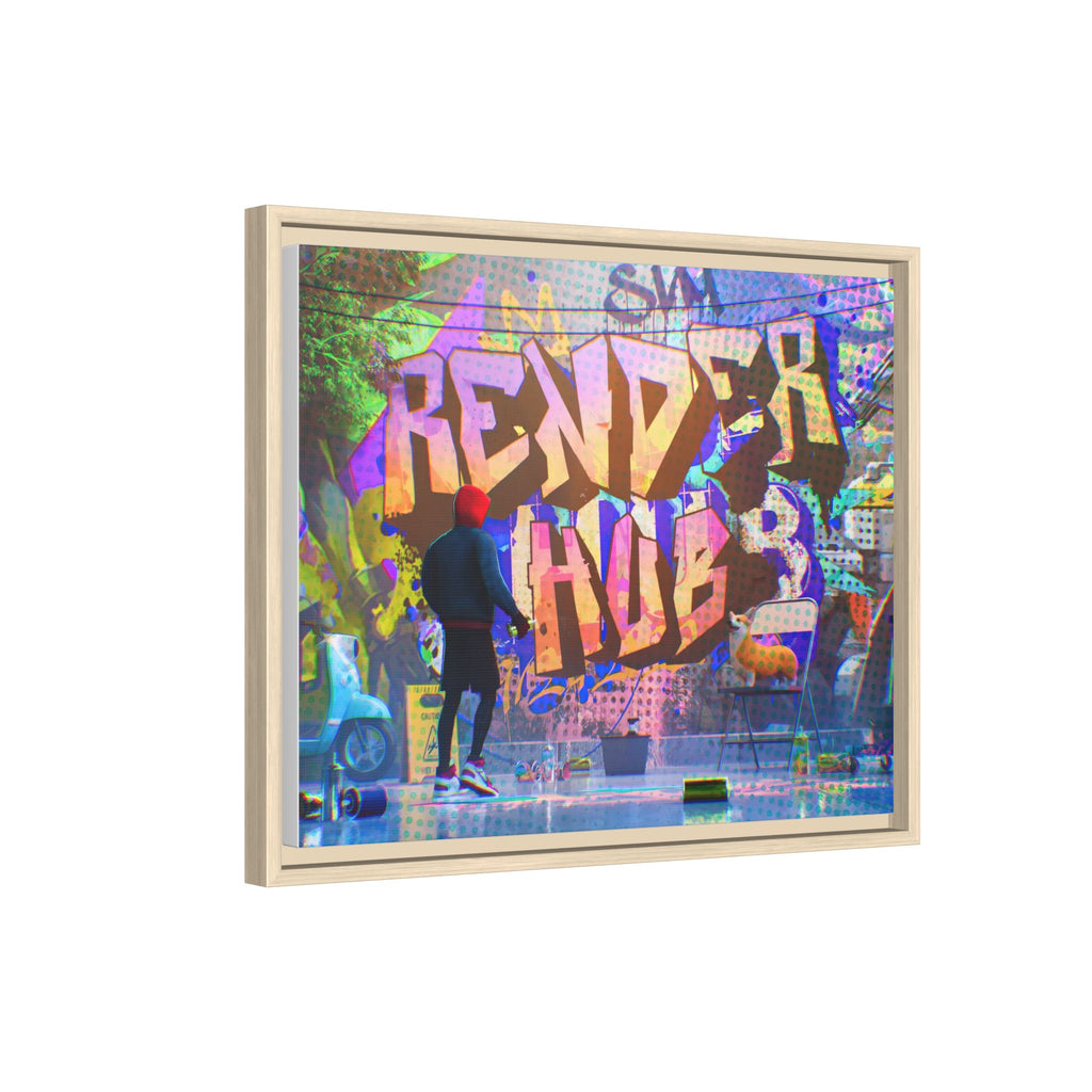 Graffiti Street Art Matte Canvas Framed Print — 'Render Hub' Urban Wall Decor