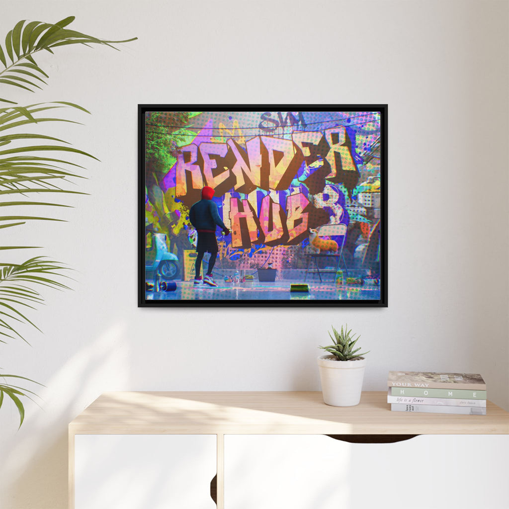 Graffiti Street Art Matte Canvas Framed Print — 'Render Hub' Urban Wall Decor