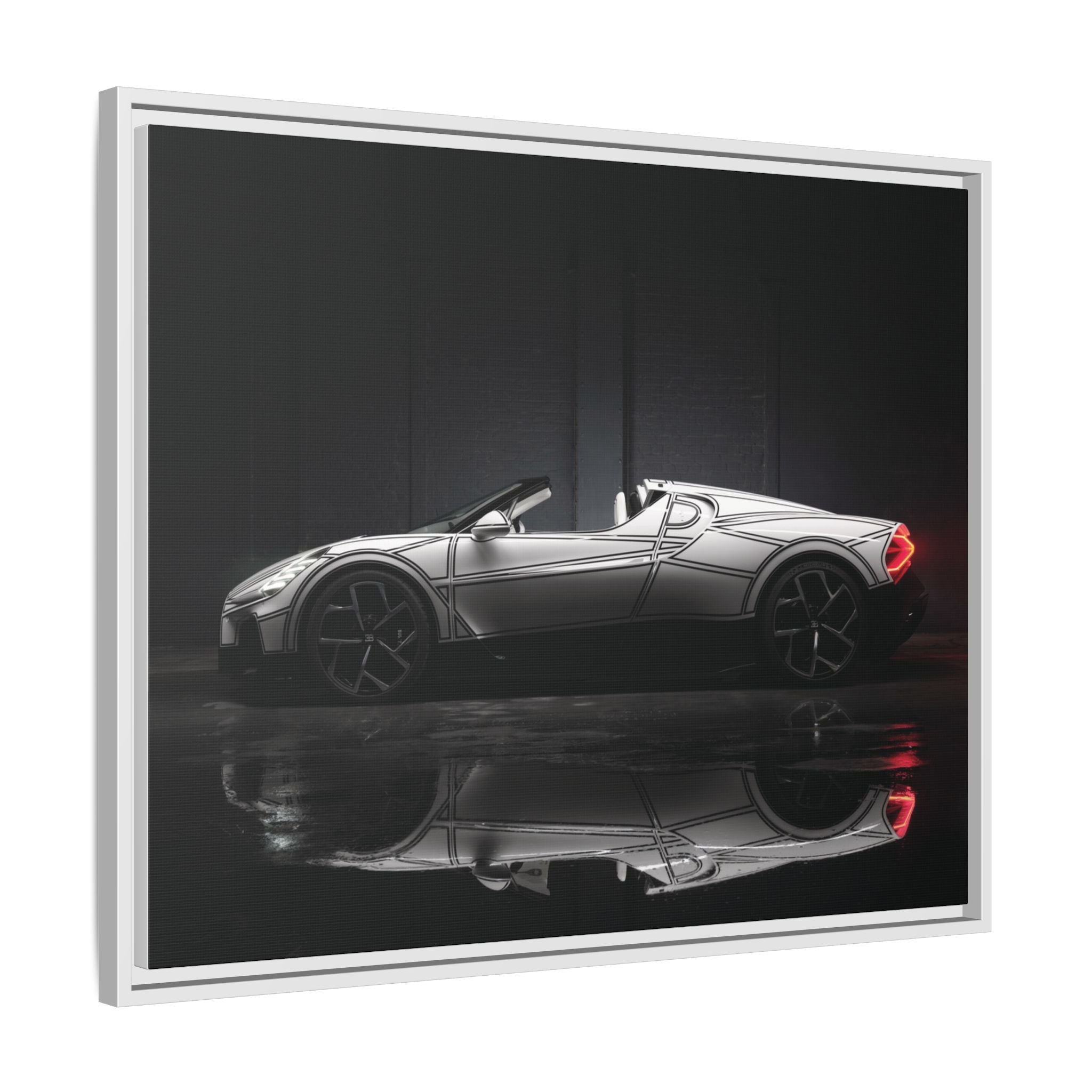 Framed Matte Canvas: Sleek Sports Car Reflection Wall Art