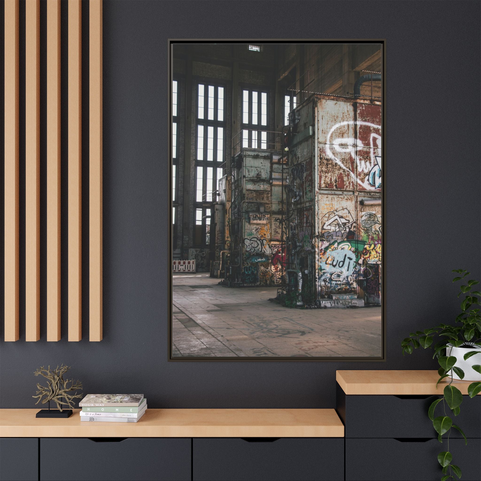 Urban Graffiti Ruins Matte Framed Canvas