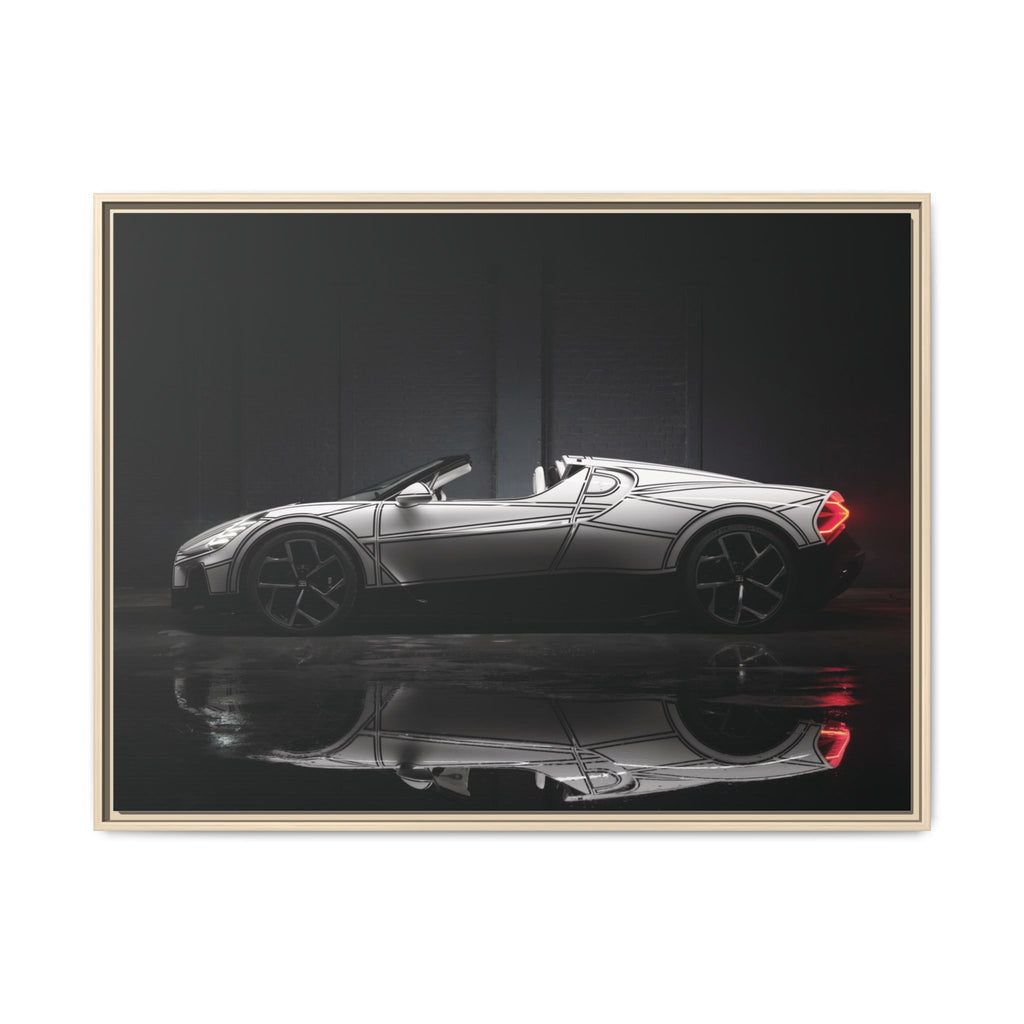 Framed Matte Canvas: Sleek Sports Car Reflection Wall Art