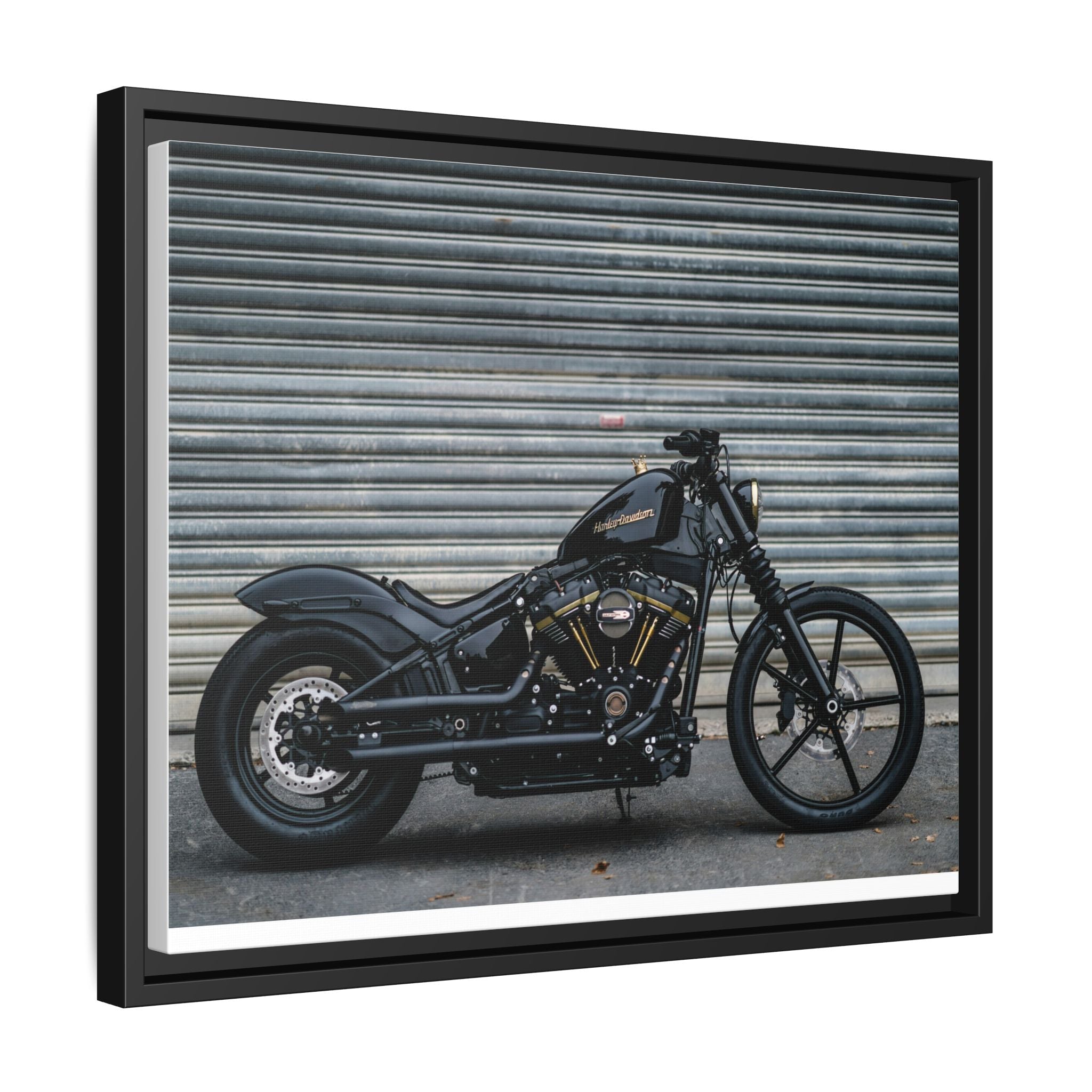 Framed Matte Canvas Motorcycle Print — Black Bobber Wall Art