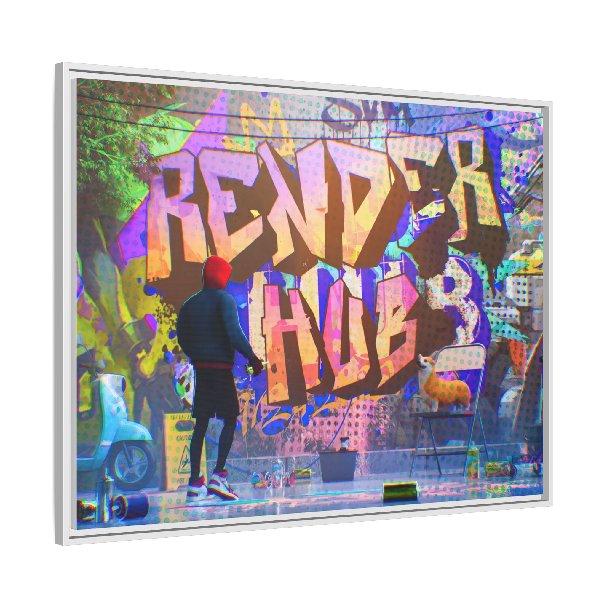 Graffiti Street Art Matte Canvas Framed Print — 'Render Hub' Urban Wall Decor