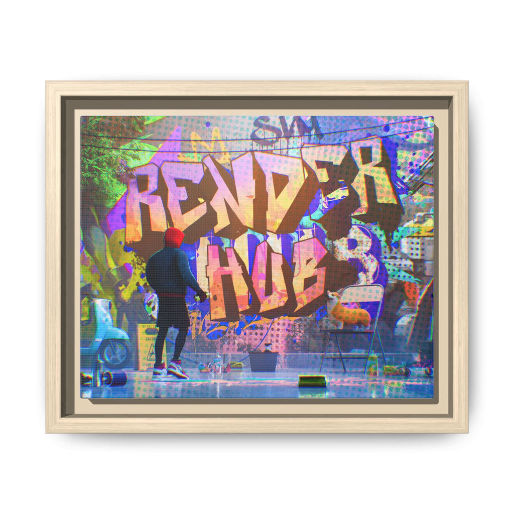 Graffiti Street Art Matte Canvas Framed Print — 'Render Hub' Urban Wall Decor