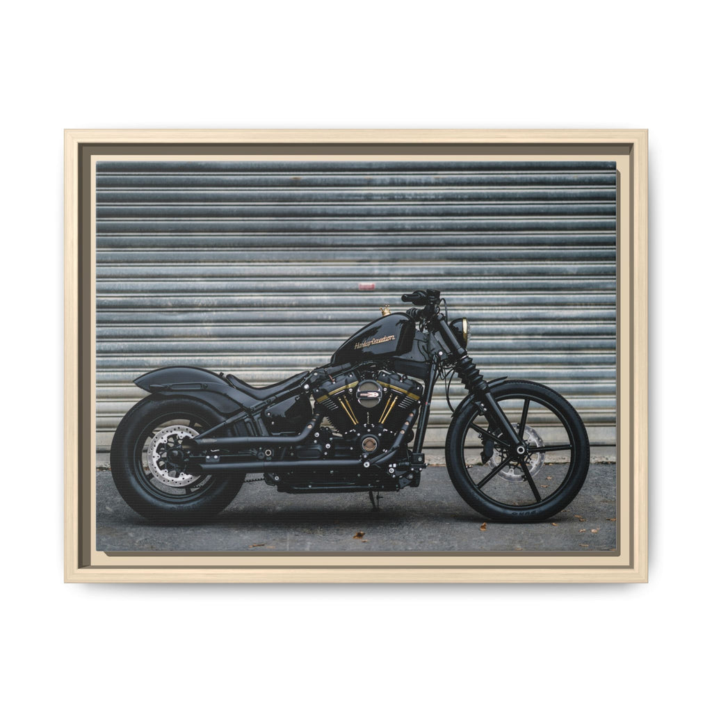 Framed Matte Canvas Motorcycle Print — Black Bobber Wall Art