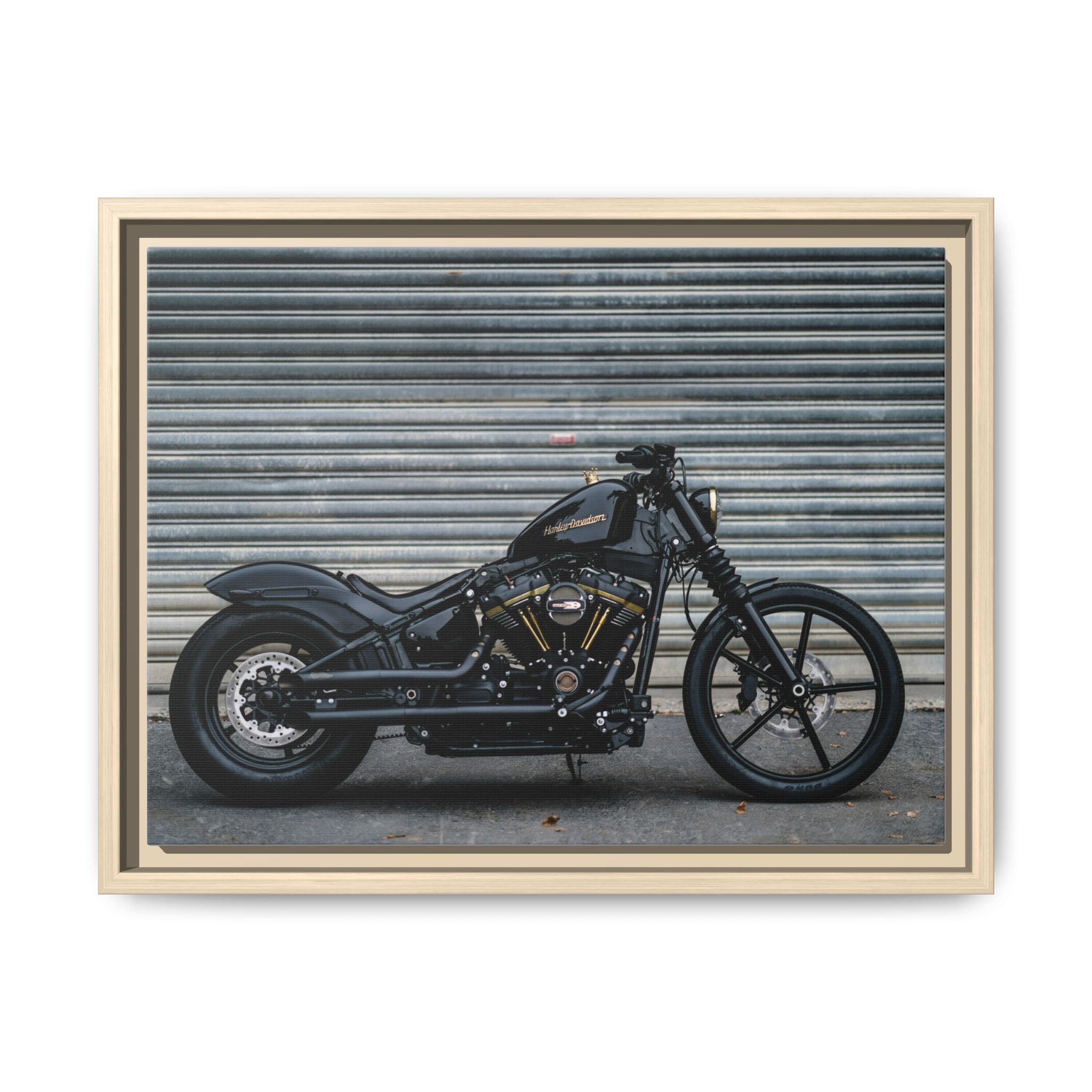 Framed Matte Canvas Motorcycle Print — Black Bobber Wall Art
