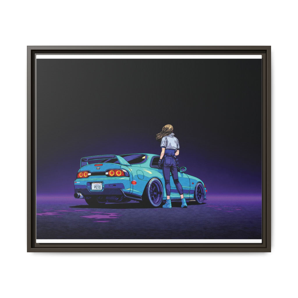 Retro Neon Race Car Poster Matte Canvas Framed | Anime Driver Wall Art