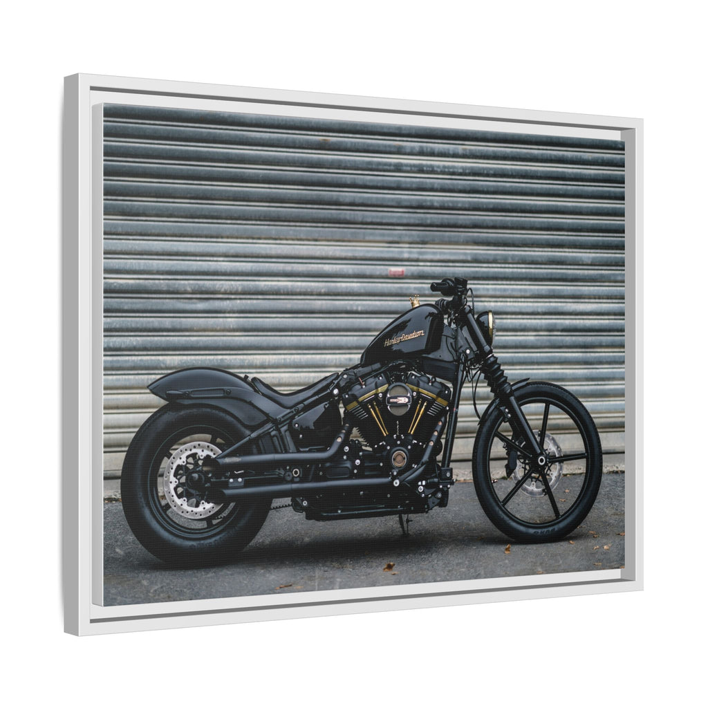 Framed Matte Canvas Motorcycle Print — Black Bobber Wall Art