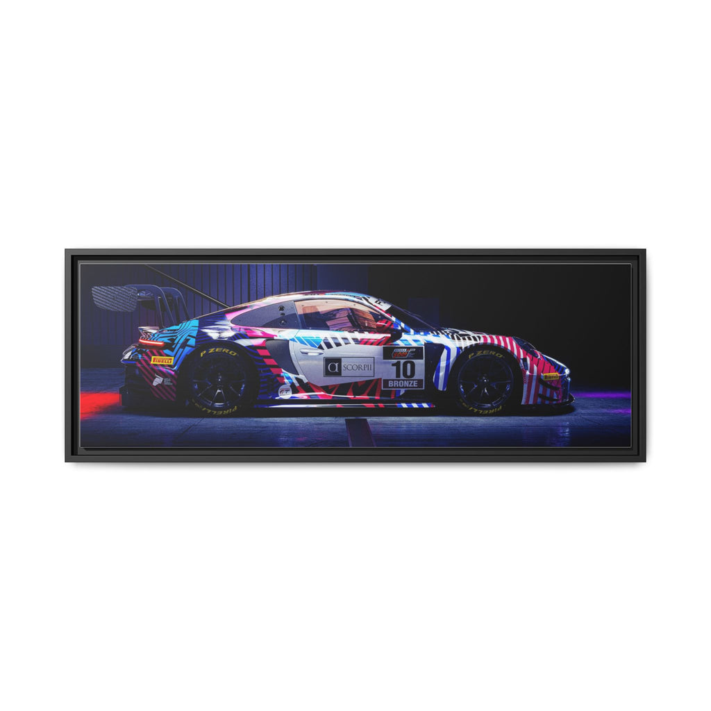 Framed Matte Canvas Print — Neon Racecar Wall Art