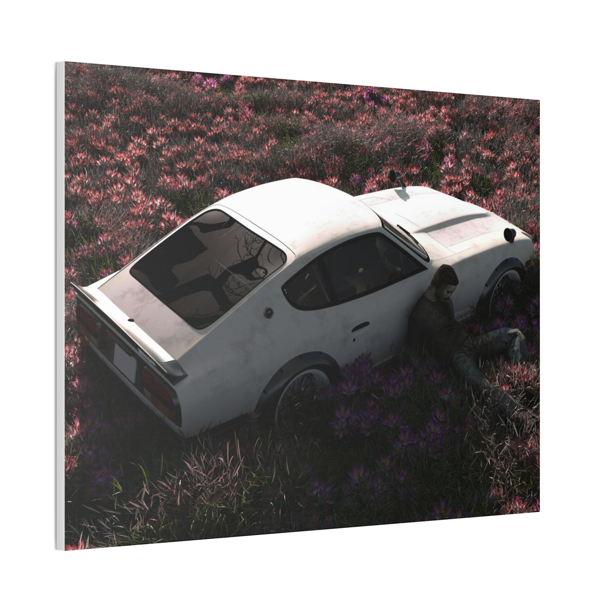 Vintage White Datsun in Wildflower Field Canvas