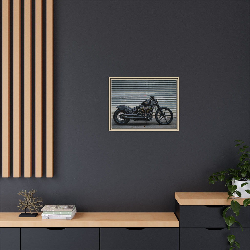Framed Matte Canvas Motorcycle Print — Black Bobber Wall Art