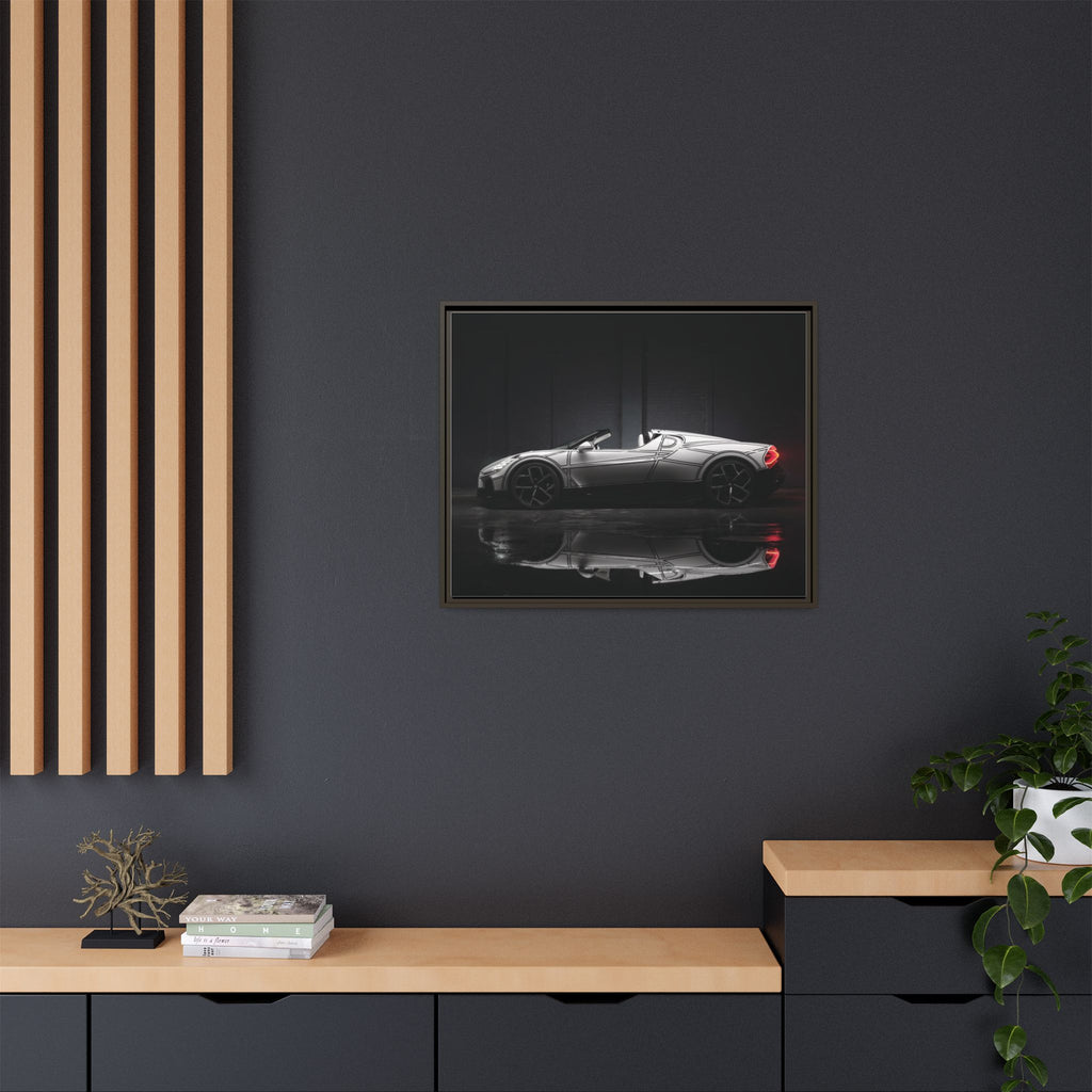 Framed Matte Canvas: Sleek Sports Car Reflection Wall Art