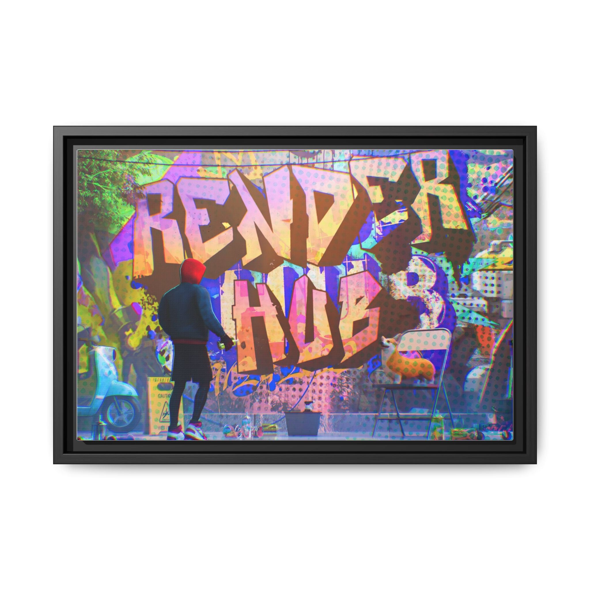 Graffiti Street Art Matte Canvas Framed Print — 'Render Hub' Urban Wall Decor