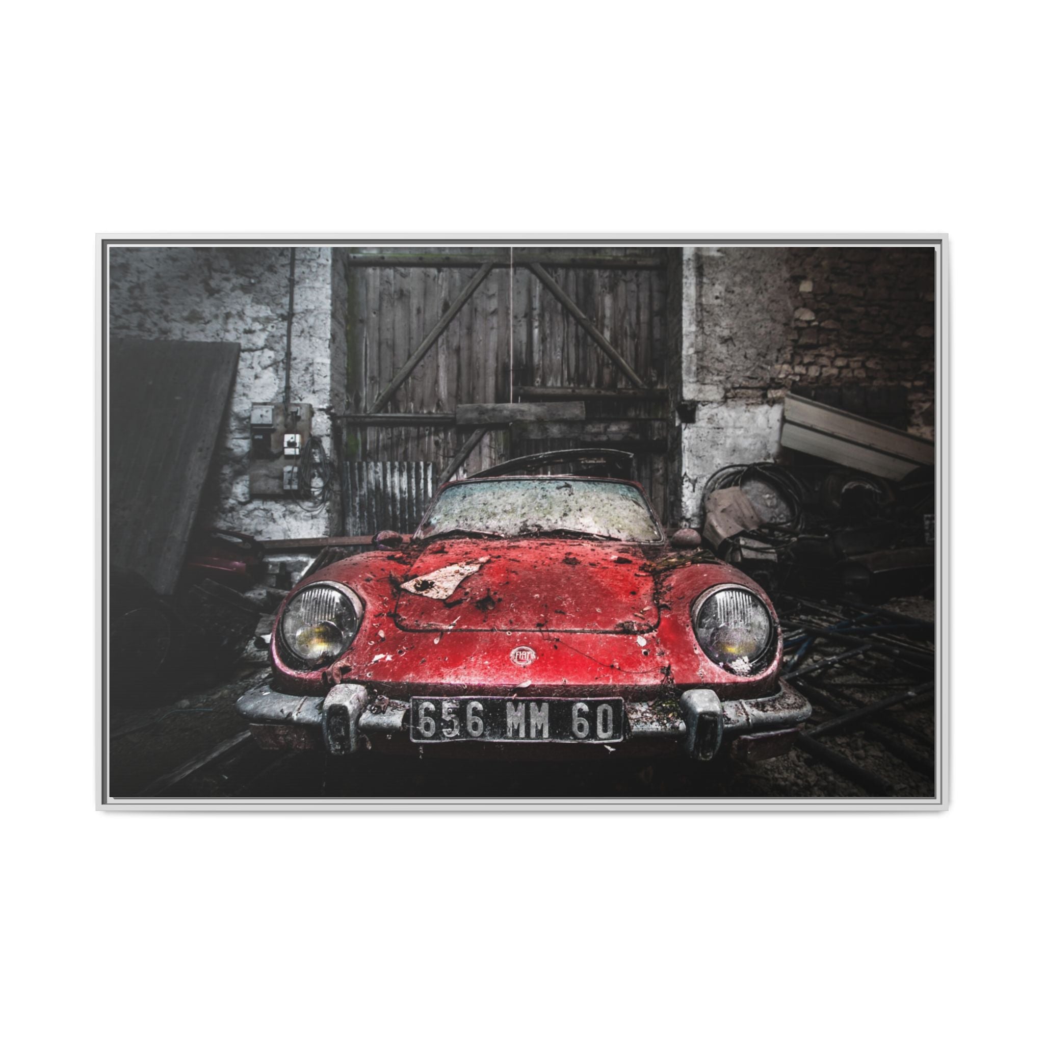 Vintage Red Sports Car Matte Canvas Art — Framed Automotive Wall Decor