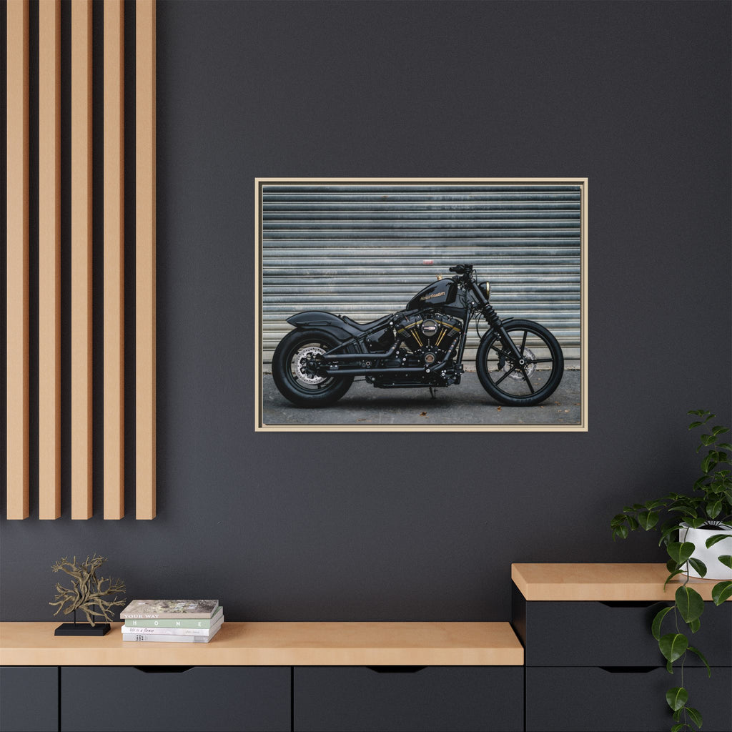 Framed Matte Canvas Motorcycle Print — Black Bobber Wall Art