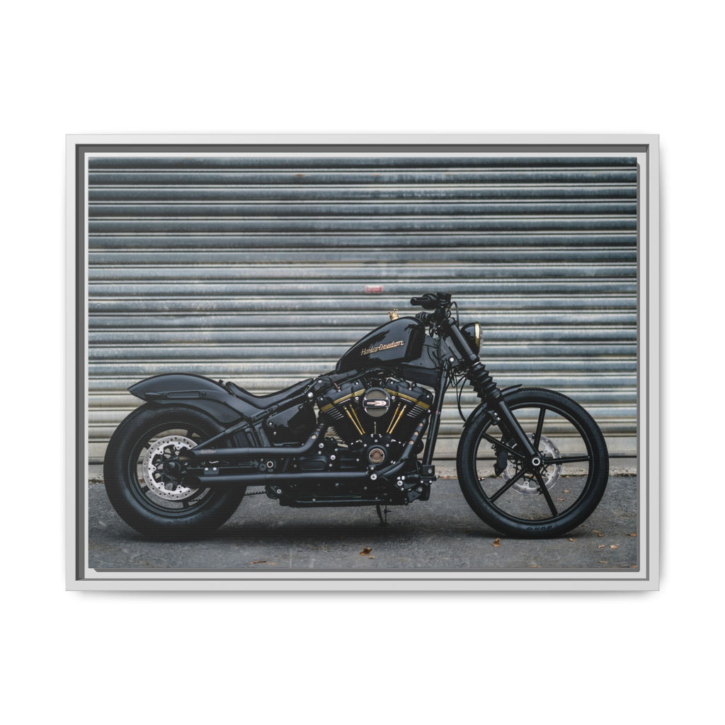 Framed Matte Canvas Motorcycle Print — Black Bobber Wall Art