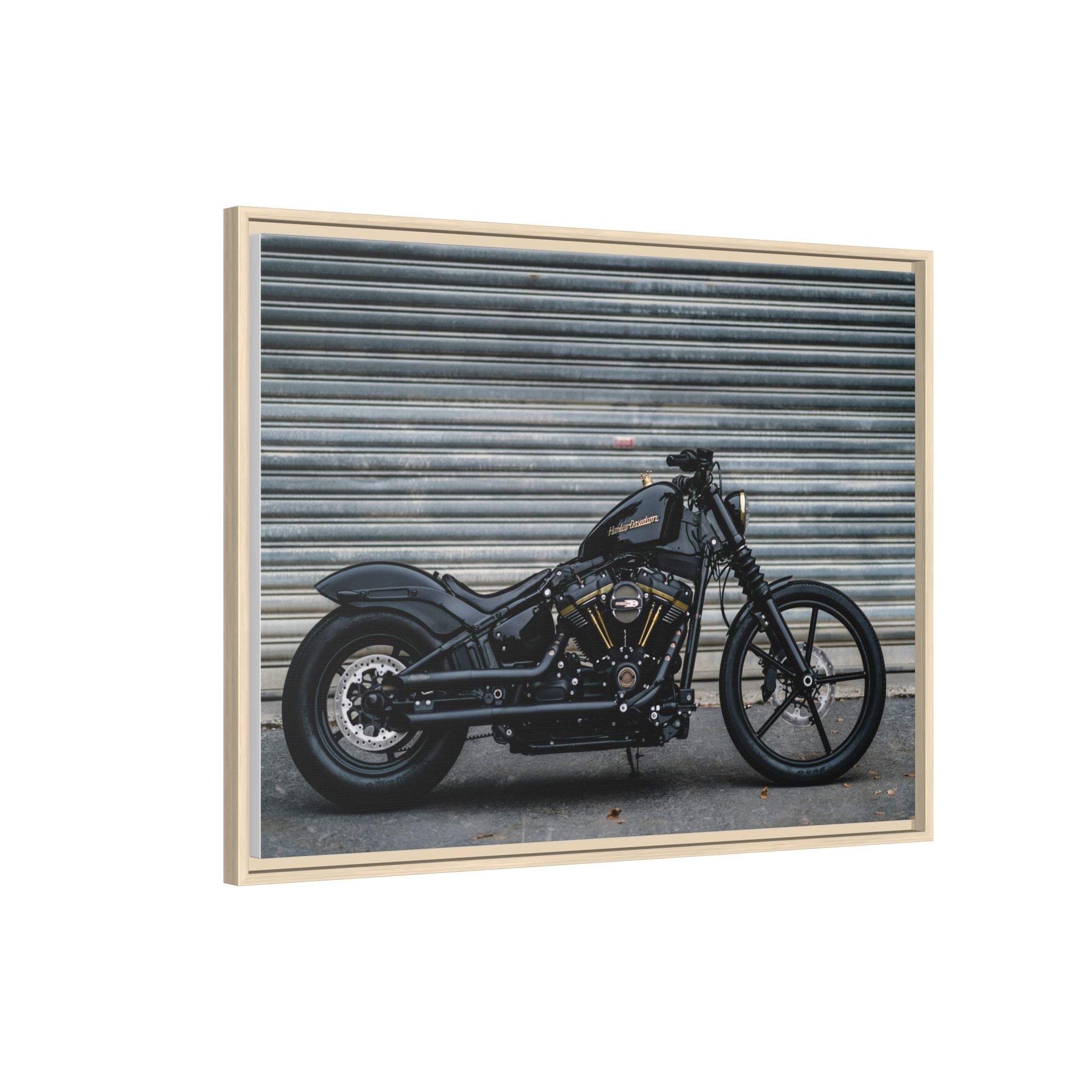 Framed Matte Canvas Motorcycle Print — Black Bobber Wall Art
