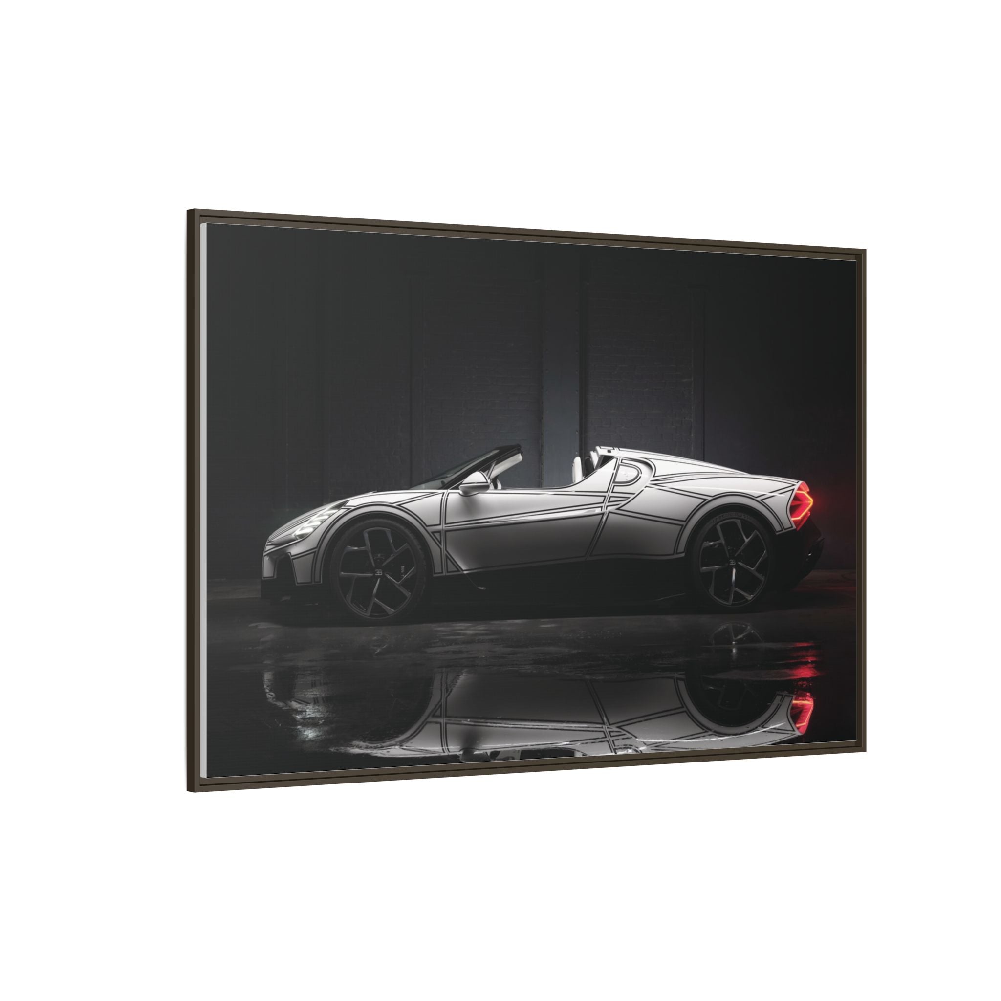 Framed Matte Canvas: Sleek Sports Car Reflection Wall Art