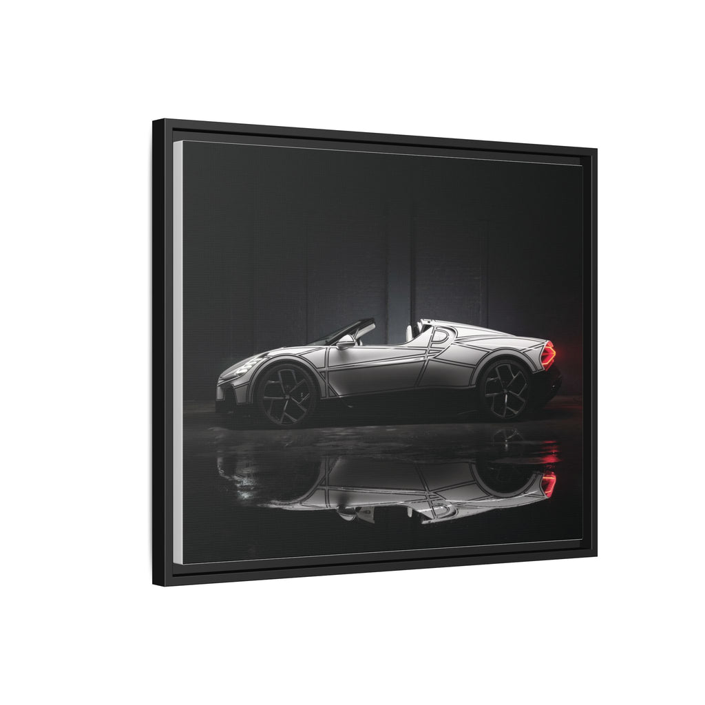 Framed Matte Canvas: Sleek Sports Car Reflection Wall Art