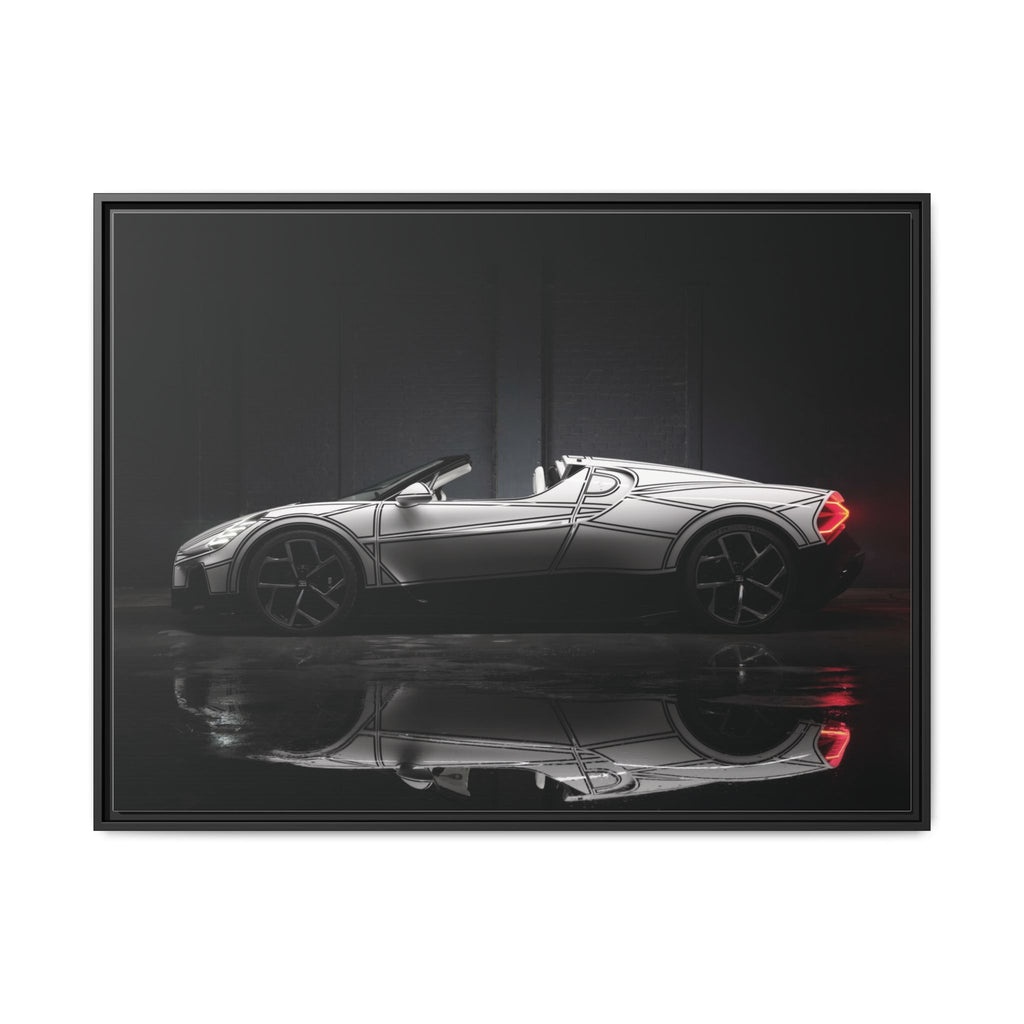 Framed Matte Canvas: Sleek Sports Car Reflection Wall Art