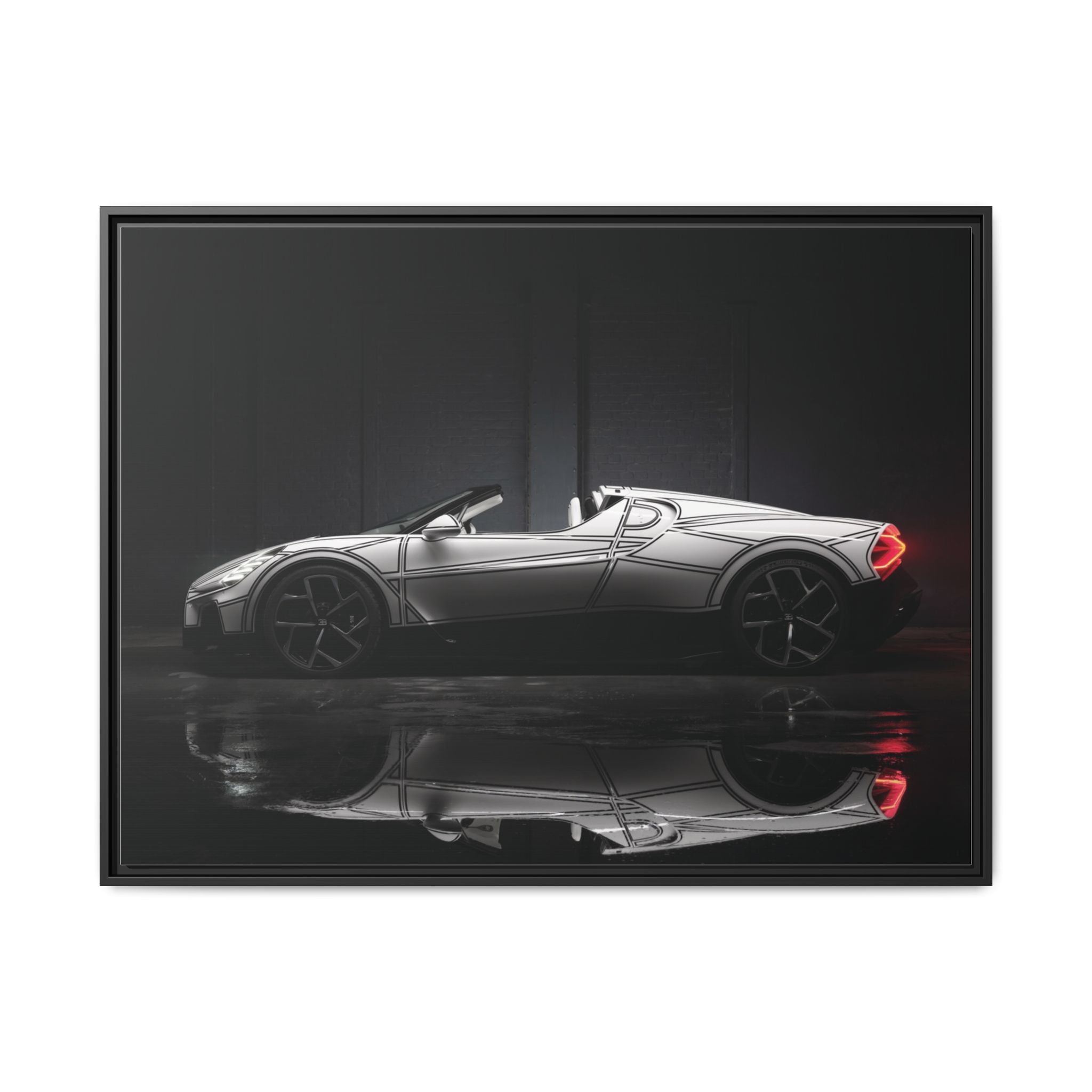 Framed Matte Canvas: Sleek Sports Car Reflection Wall Art