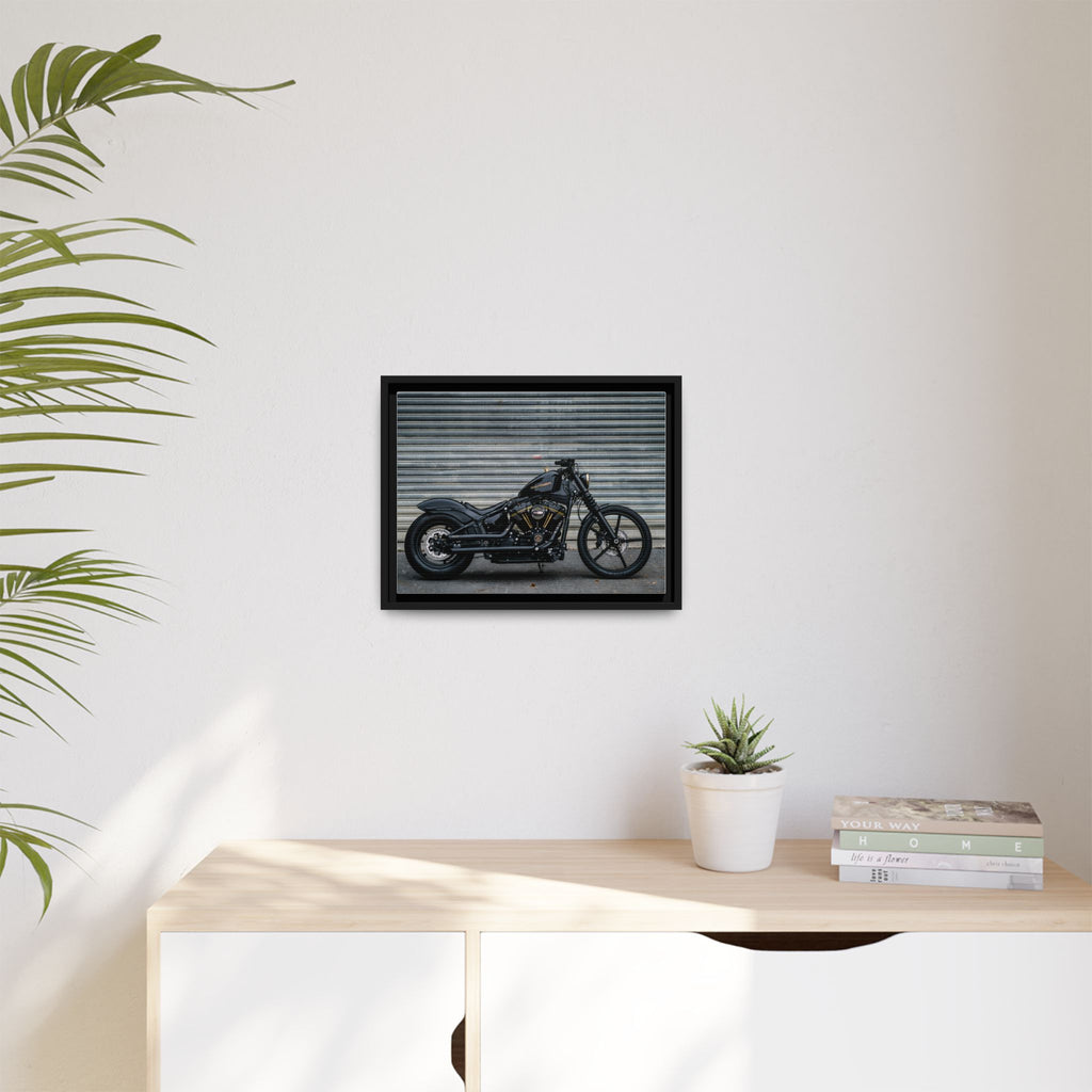 Framed Matte Canvas Motorcycle Print — Black Bobber Wall Art