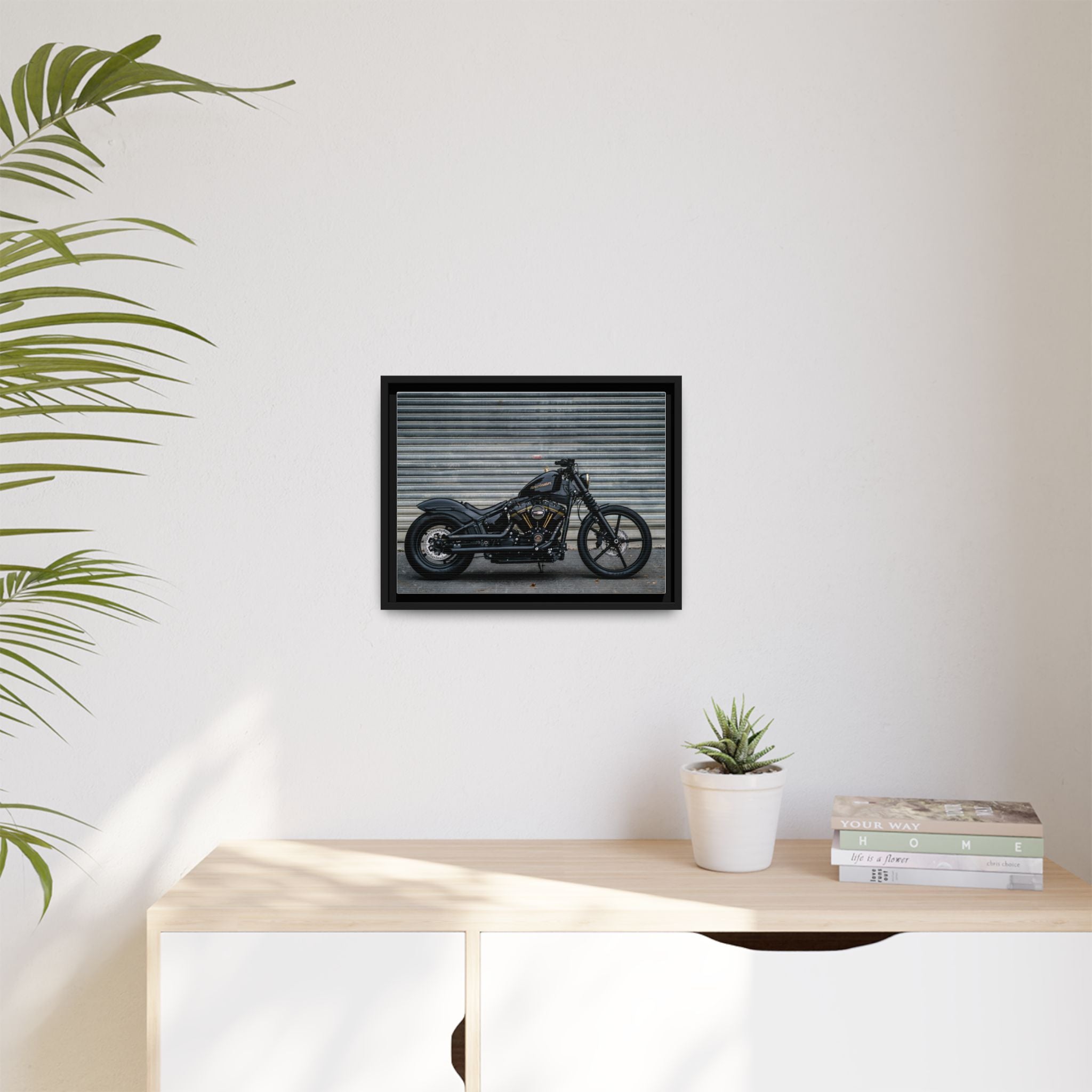 Framed Matte Canvas Motorcycle Print — Black Bobber Wall Art