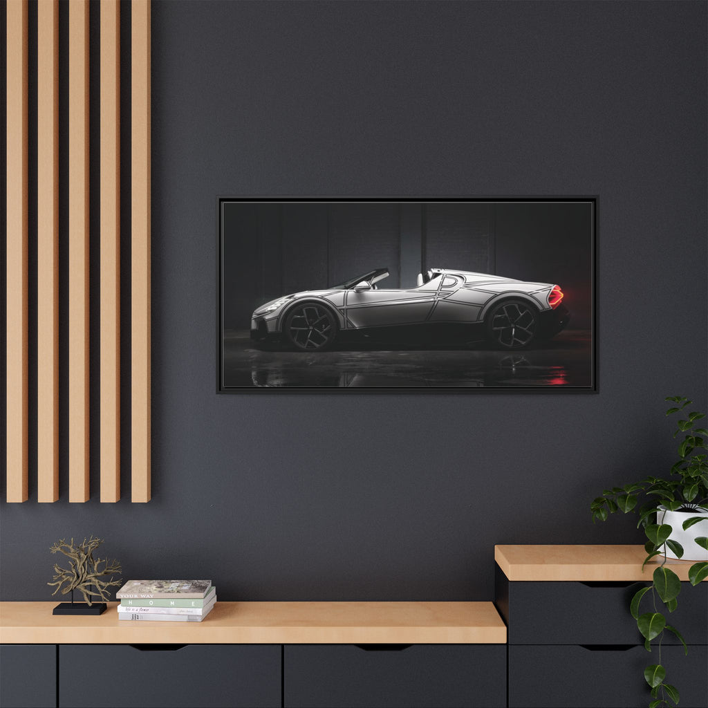 Framed Matte Canvas: Sleek Sports Car Reflection Wall Art