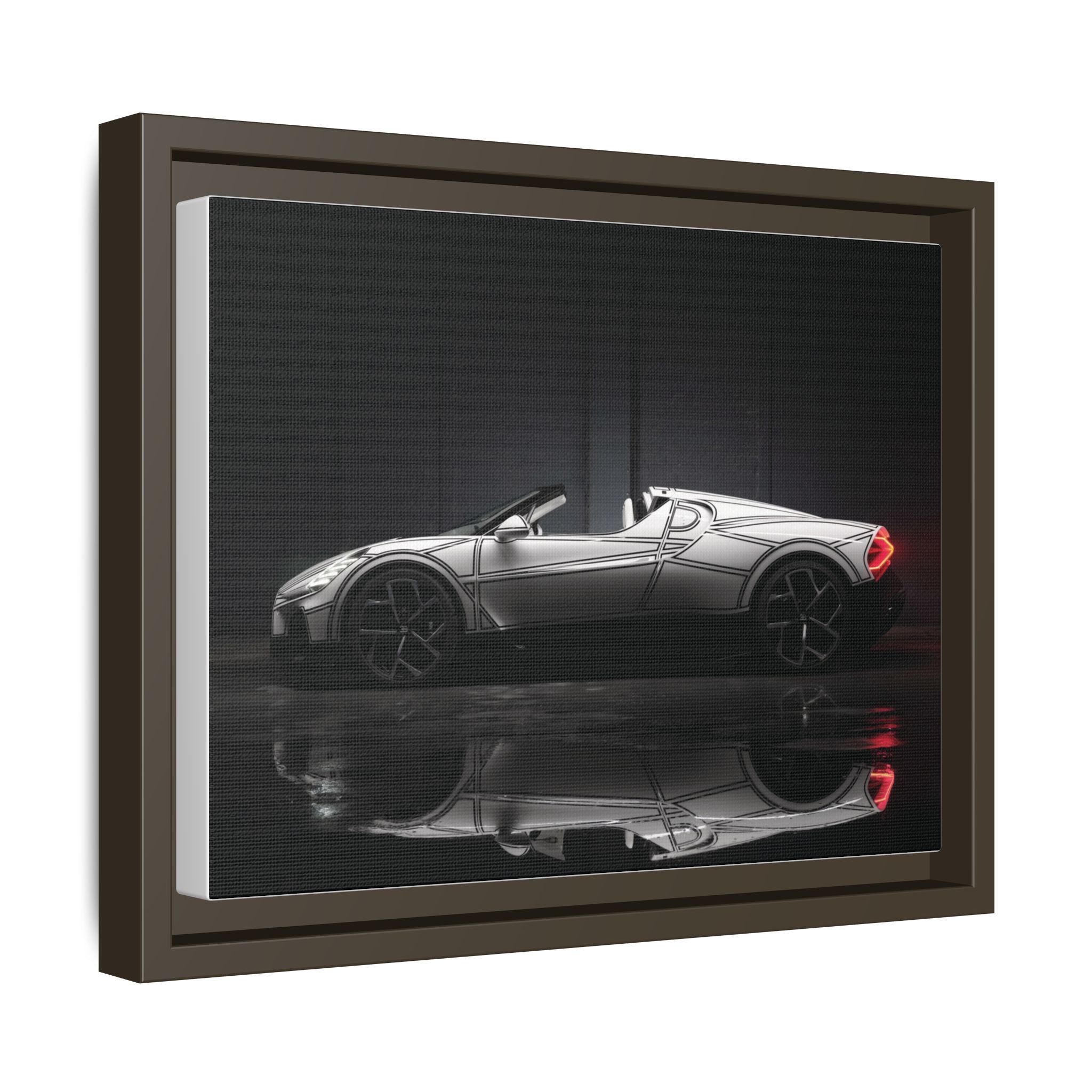 Framed Matte Canvas: Sleek Sports Car Reflection Wall Art