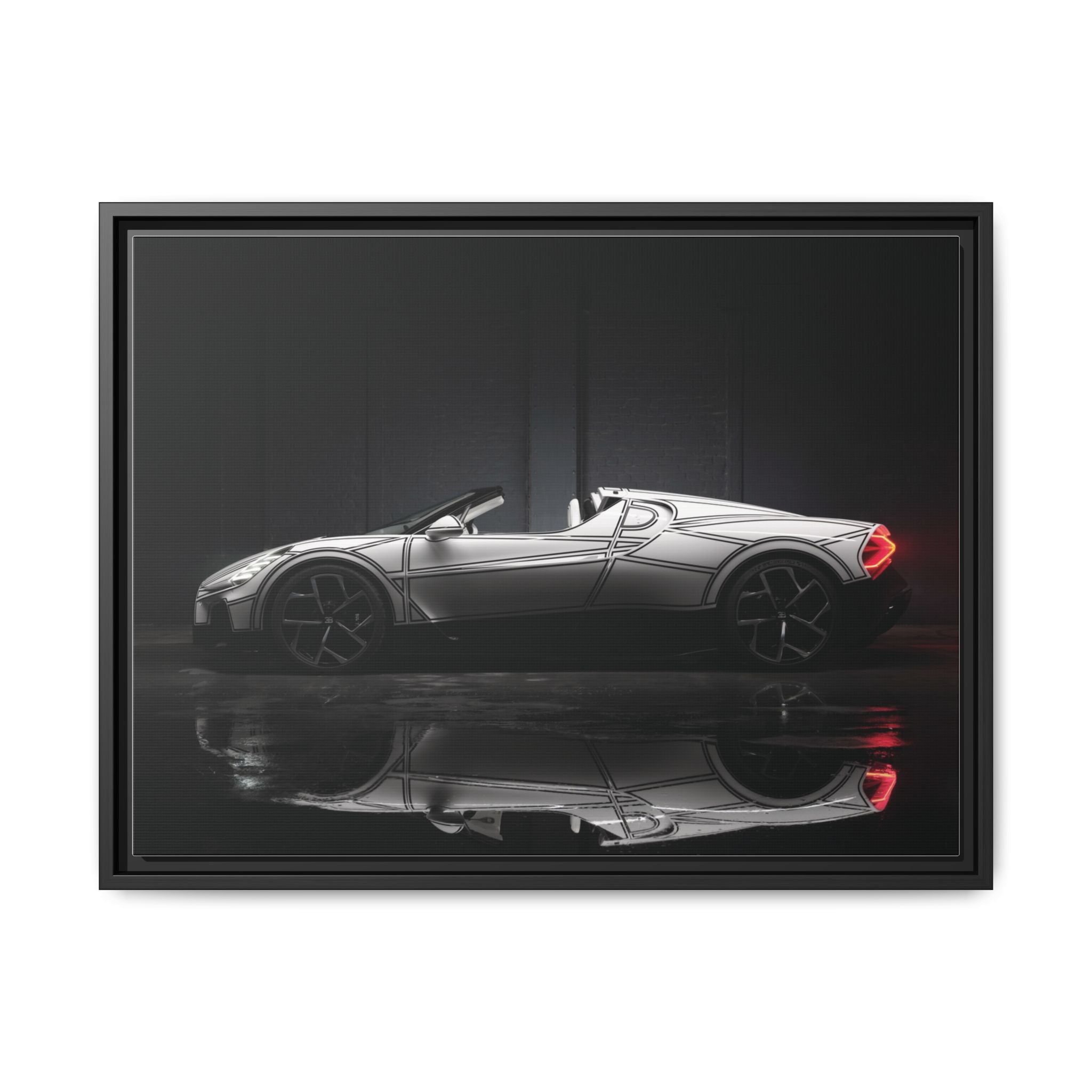 Framed Matte Canvas: Sleek Sports Car Reflection Wall Art