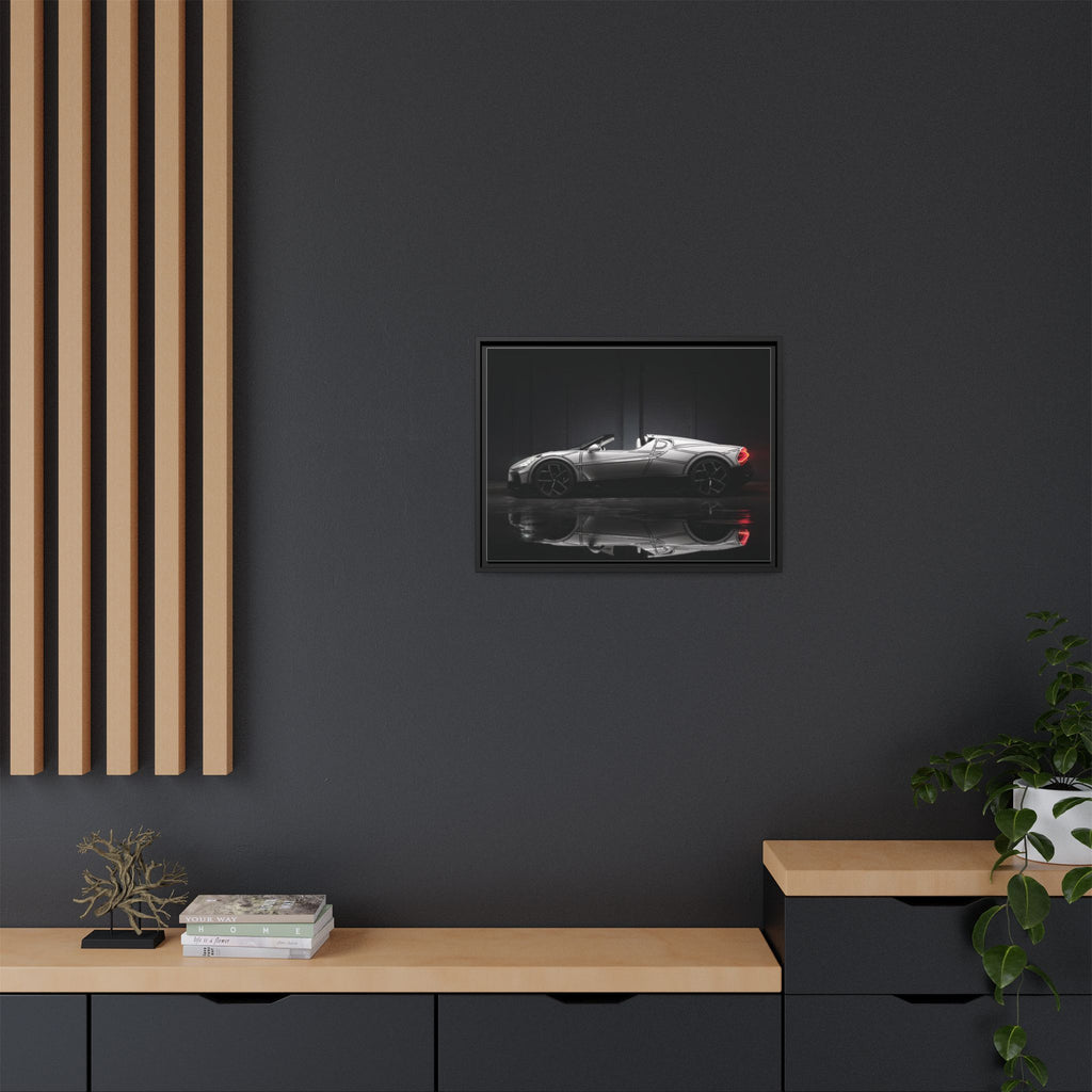 Framed Matte Canvas: Sleek Sports Car Reflection Wall Art