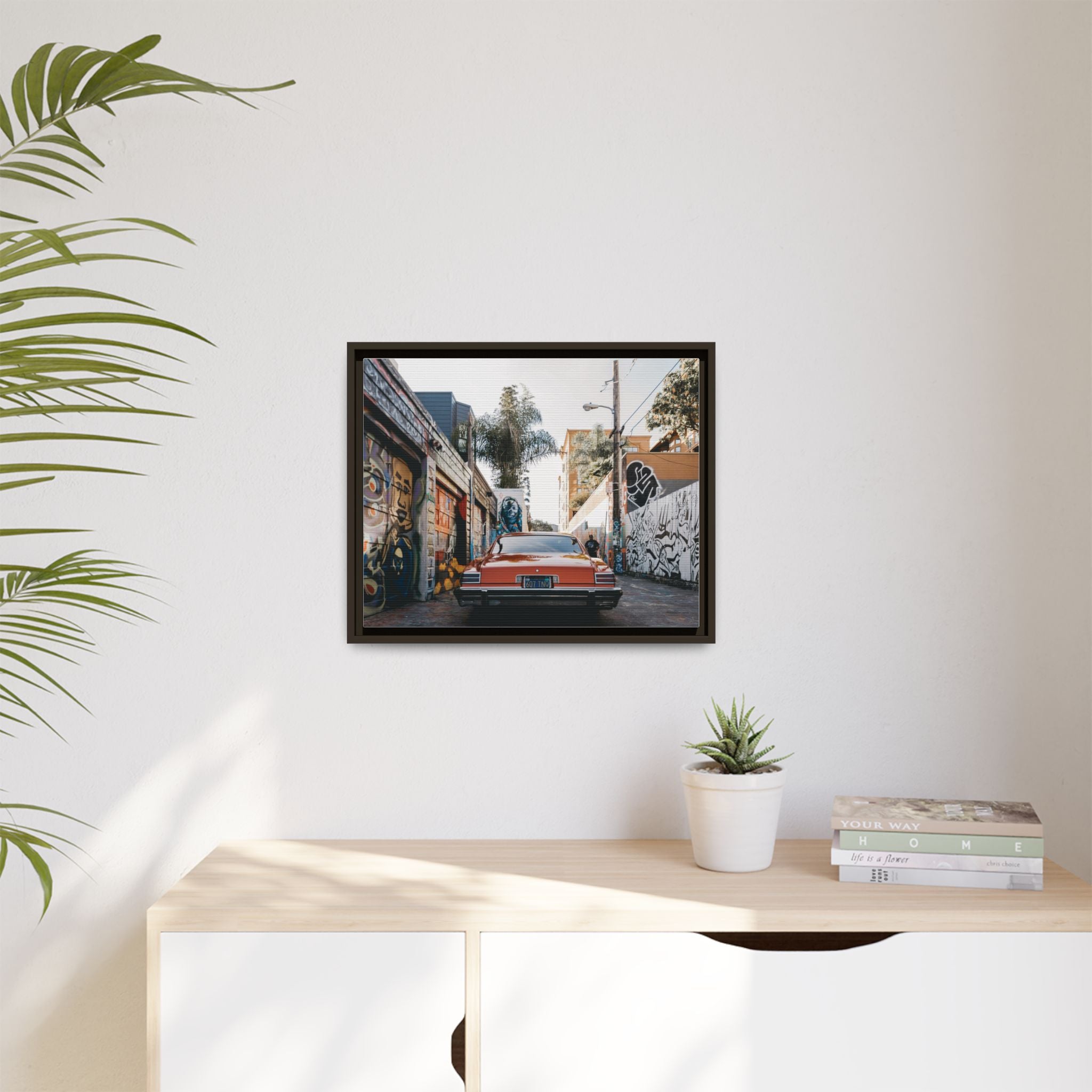 Vintage Chevrolet in Graffiti Alley — Framed Matte Canvas Wall Art