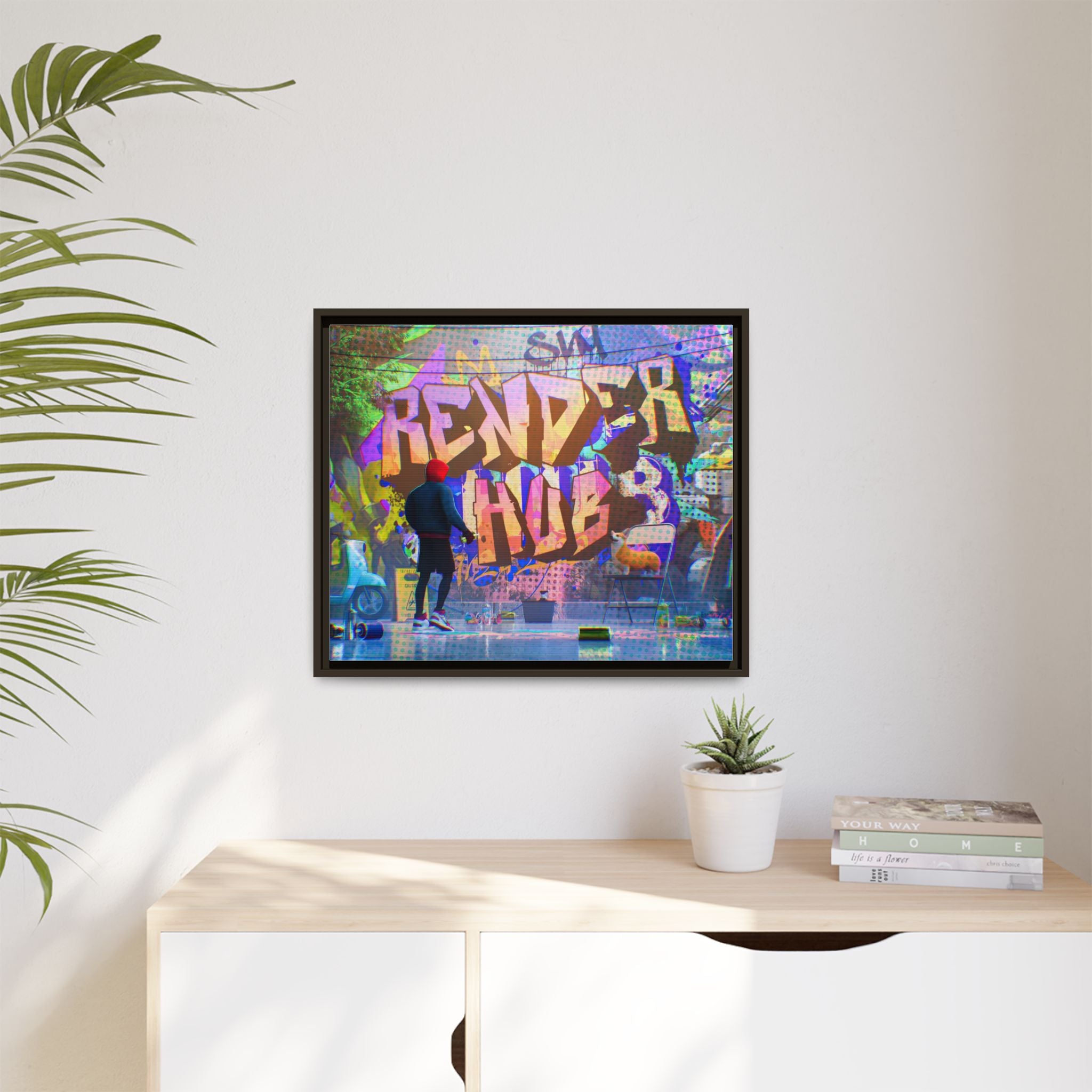 Graffiti Street Art Matte Canvas Framed Print — 'Render Hub' Urban Wall Decor