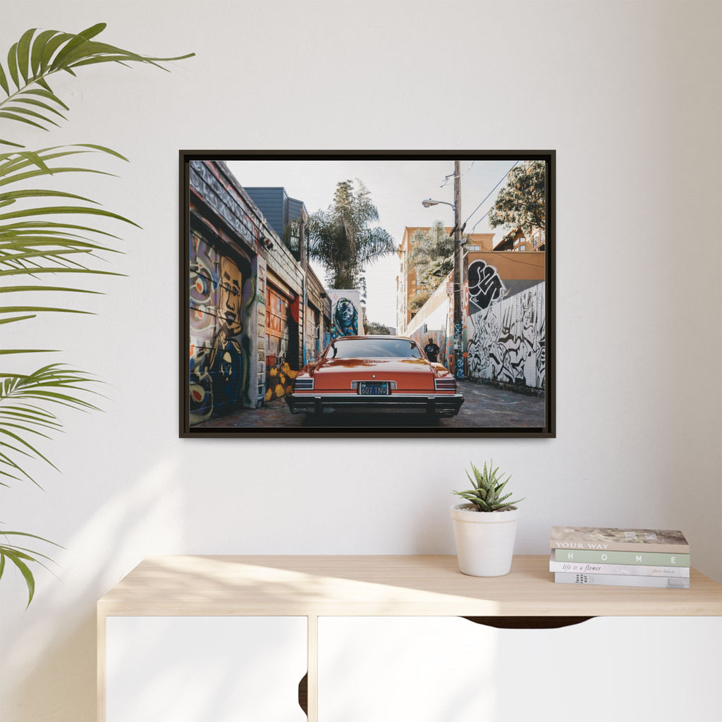 Vintage Chevrolet in Graffiti Alley — Framed Matte Canvas Wall Art
