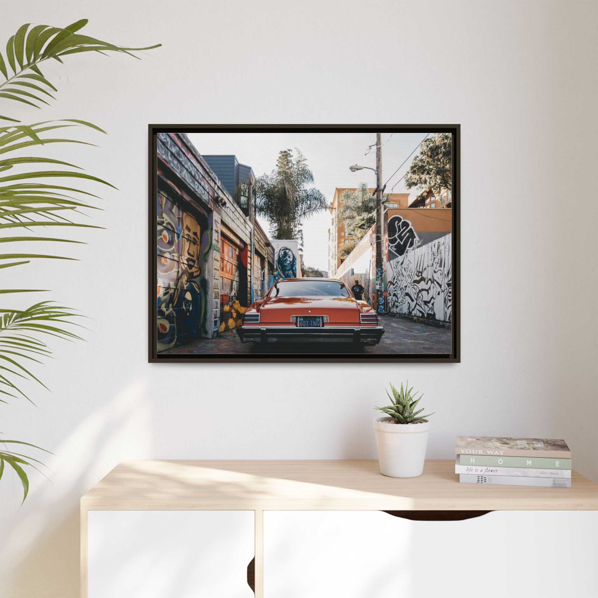 Vintage Chevrolet in Graffiti Alley — Framed Matte Canvas Wall Art