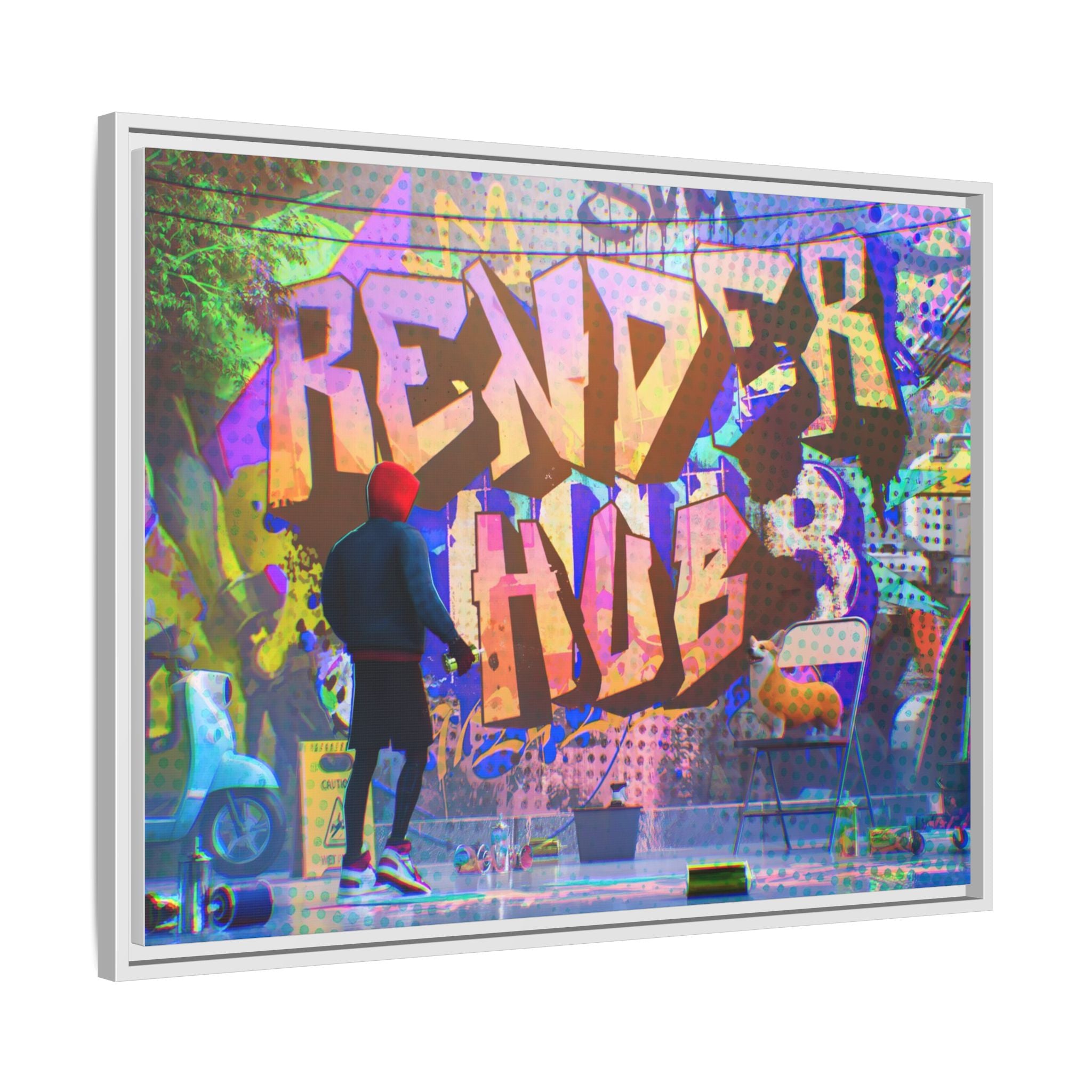 Graffiti Street Art Matte Canvas Framed Print — 'Render Hub' Urban Wall Decor